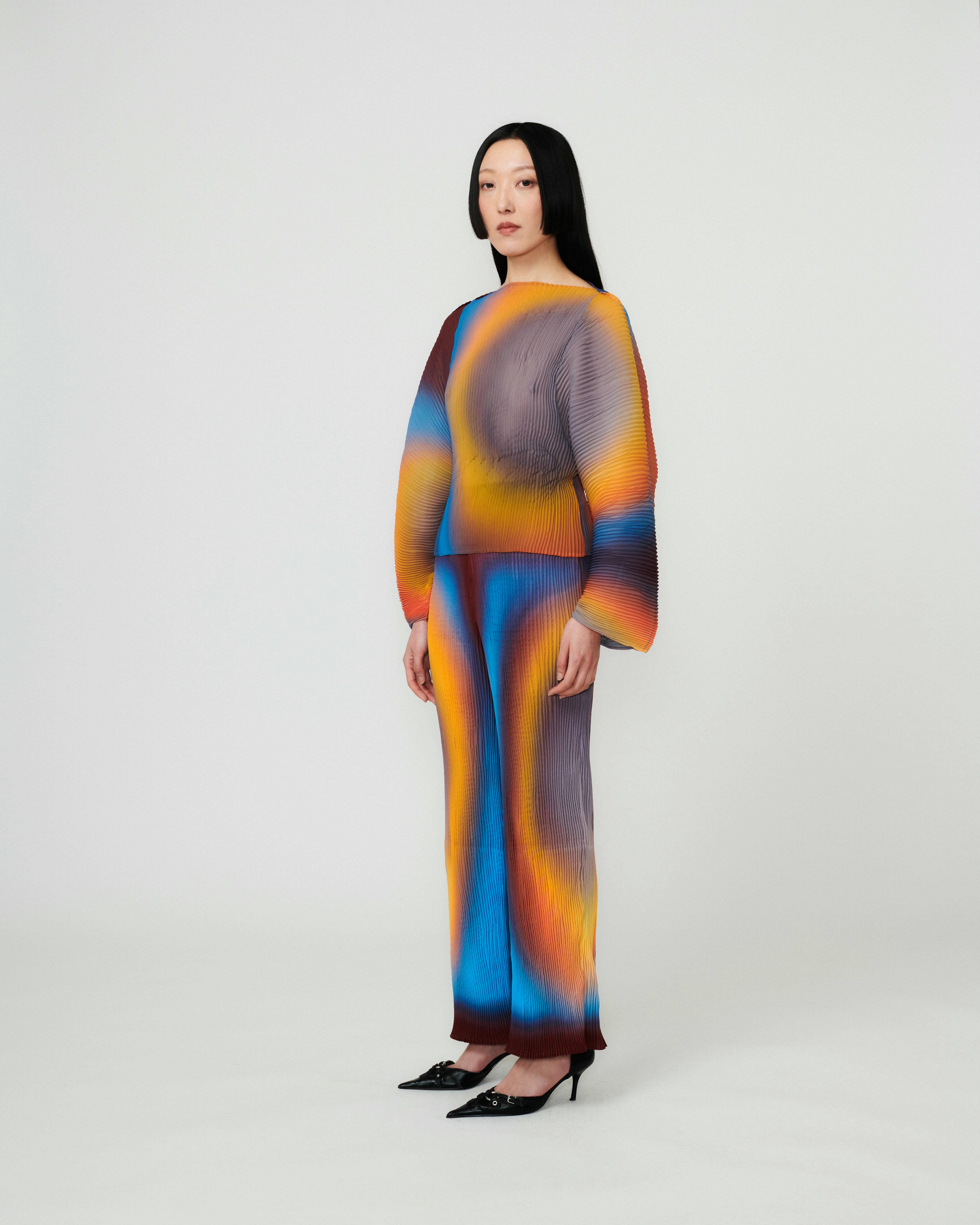 Rana Handpleated Top in Blue Rain
