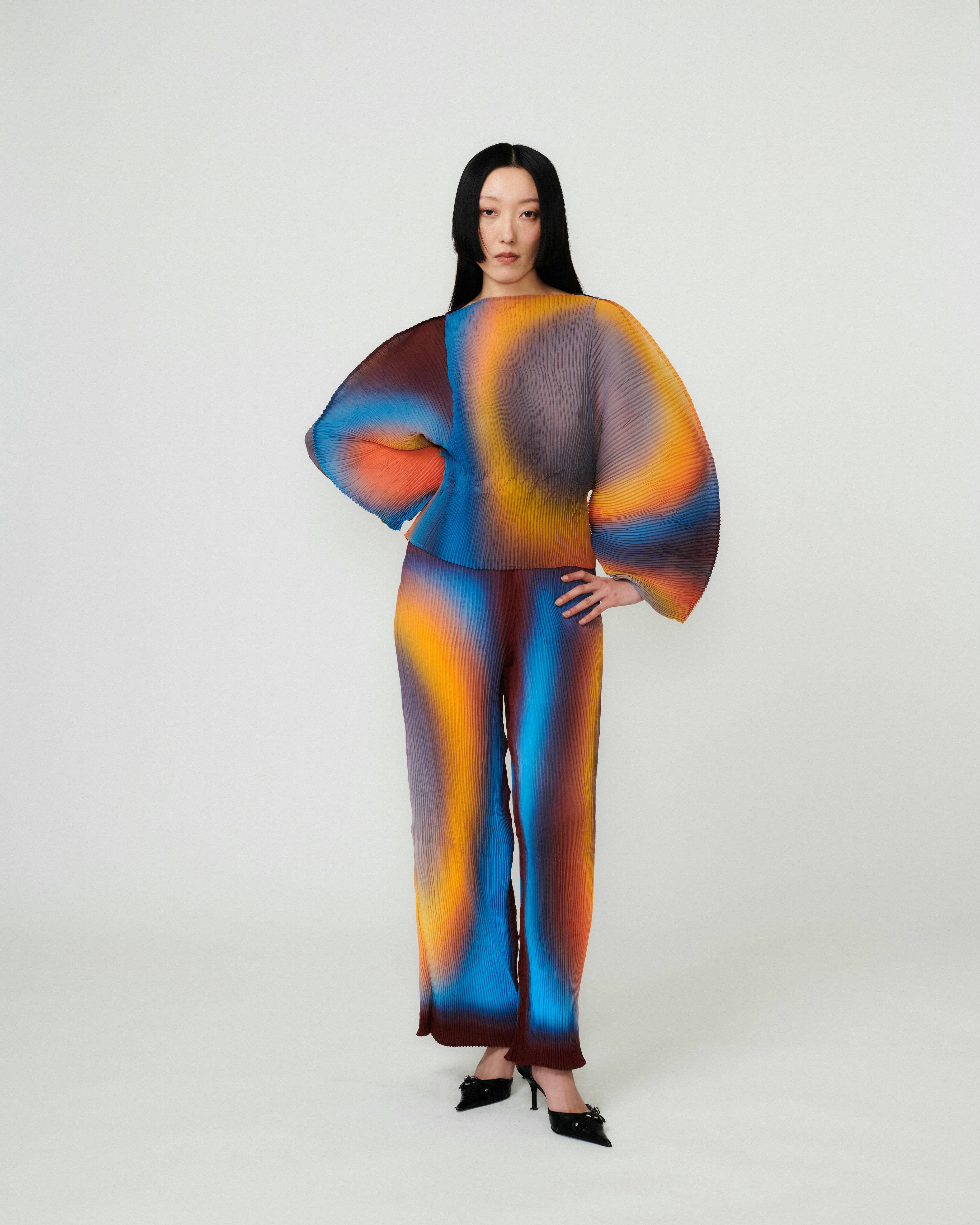 Rana Handpleated Top in Blue Rain
