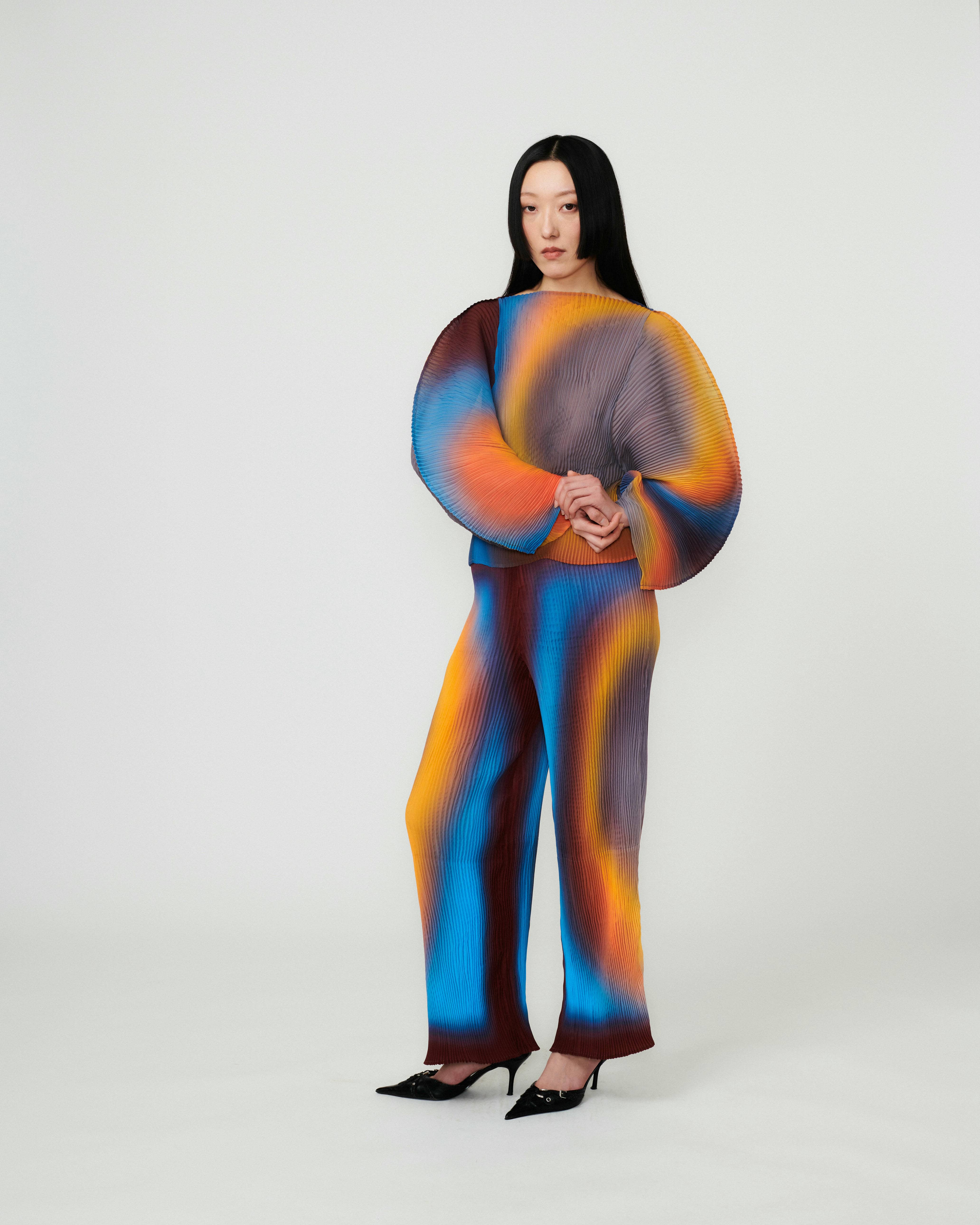 Rana Handpleated Top in Blue Rain