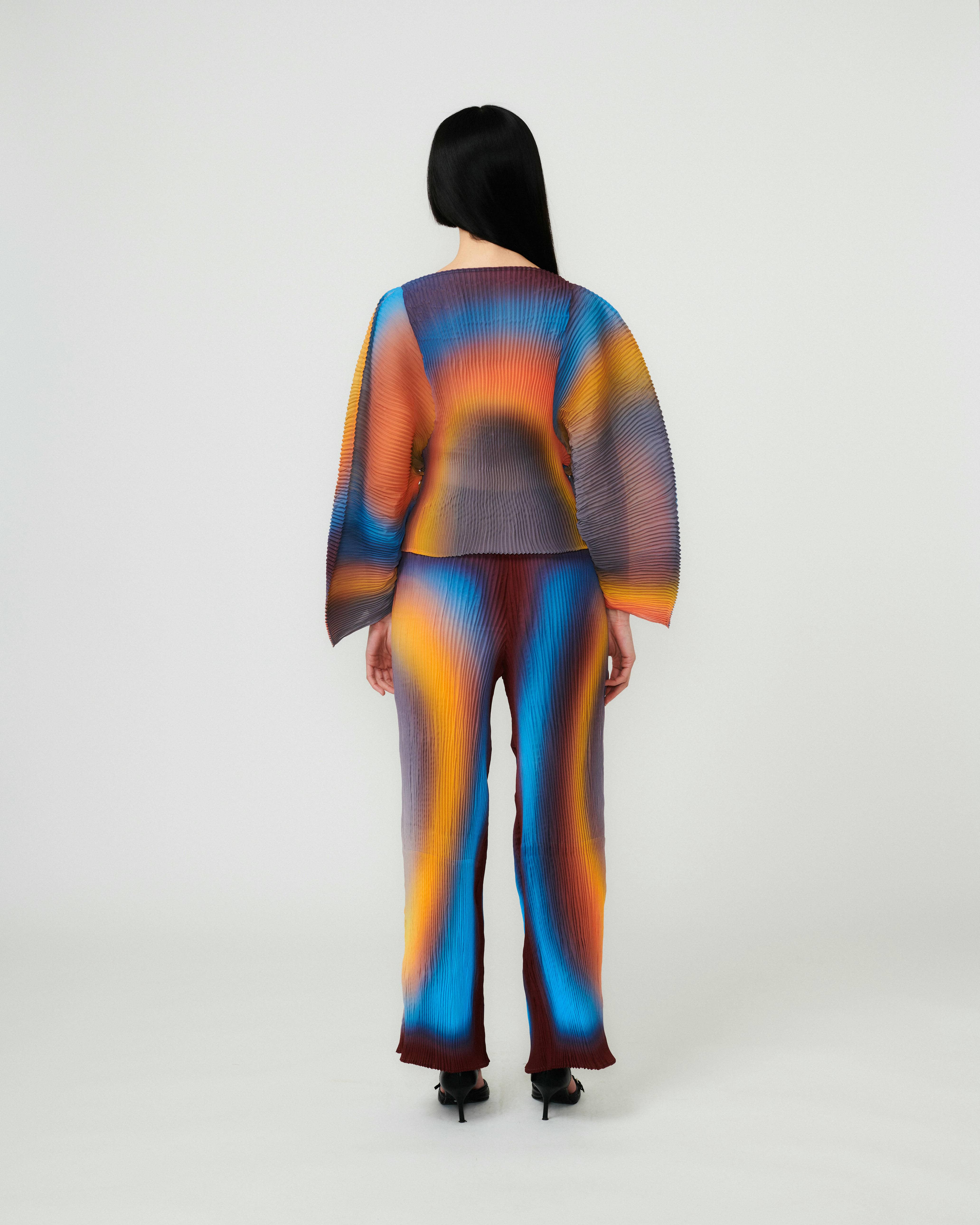 Rana Handpleated Top in Blue Rain