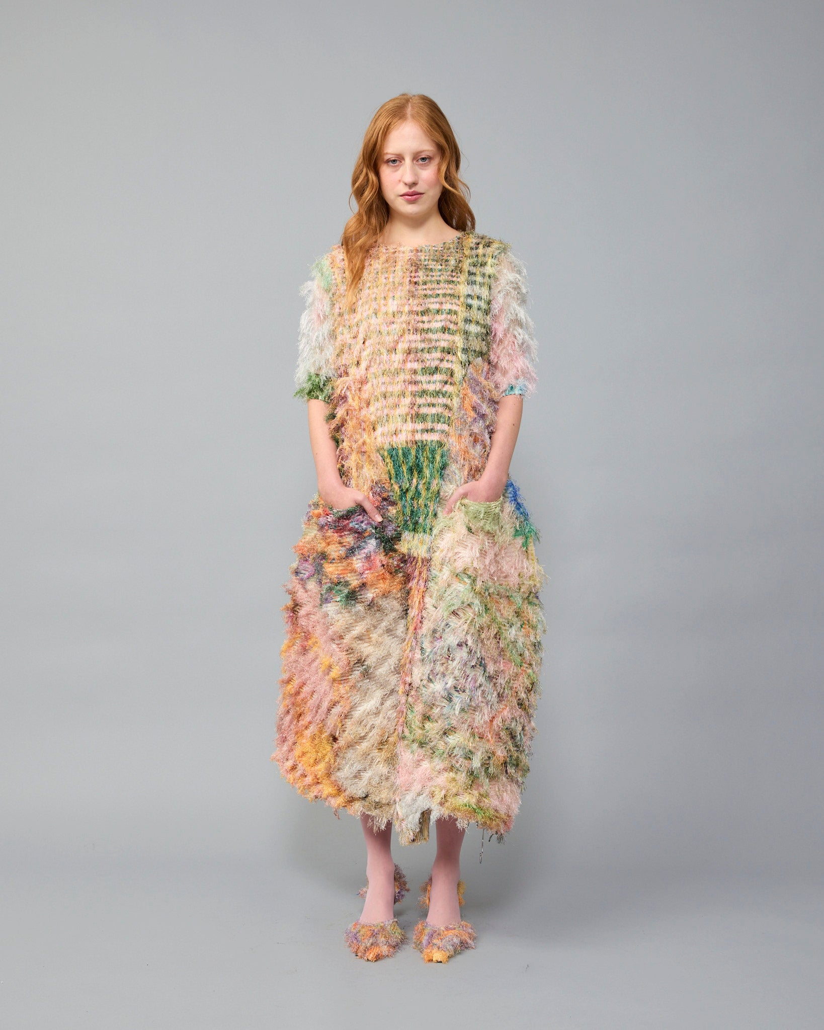 Uma Pleated Furry Dress in Diana