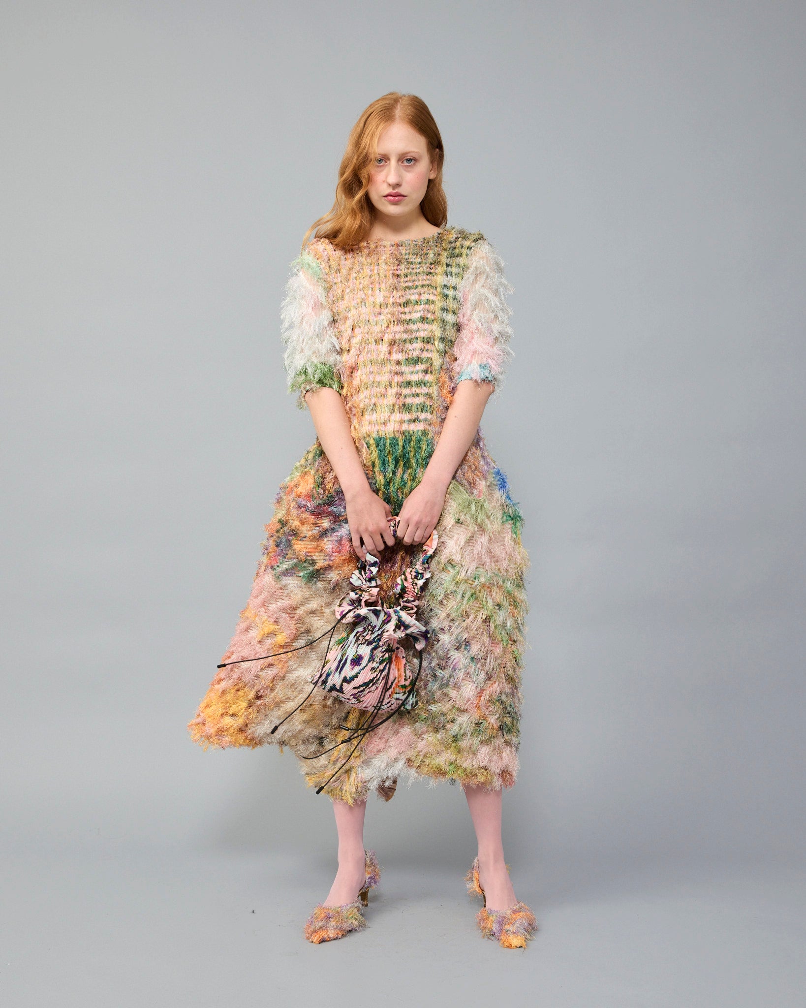 Uma Pleated Furry Dress in Diana