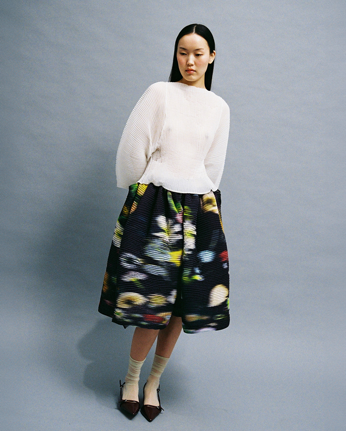 Rana Handpleated Top in White