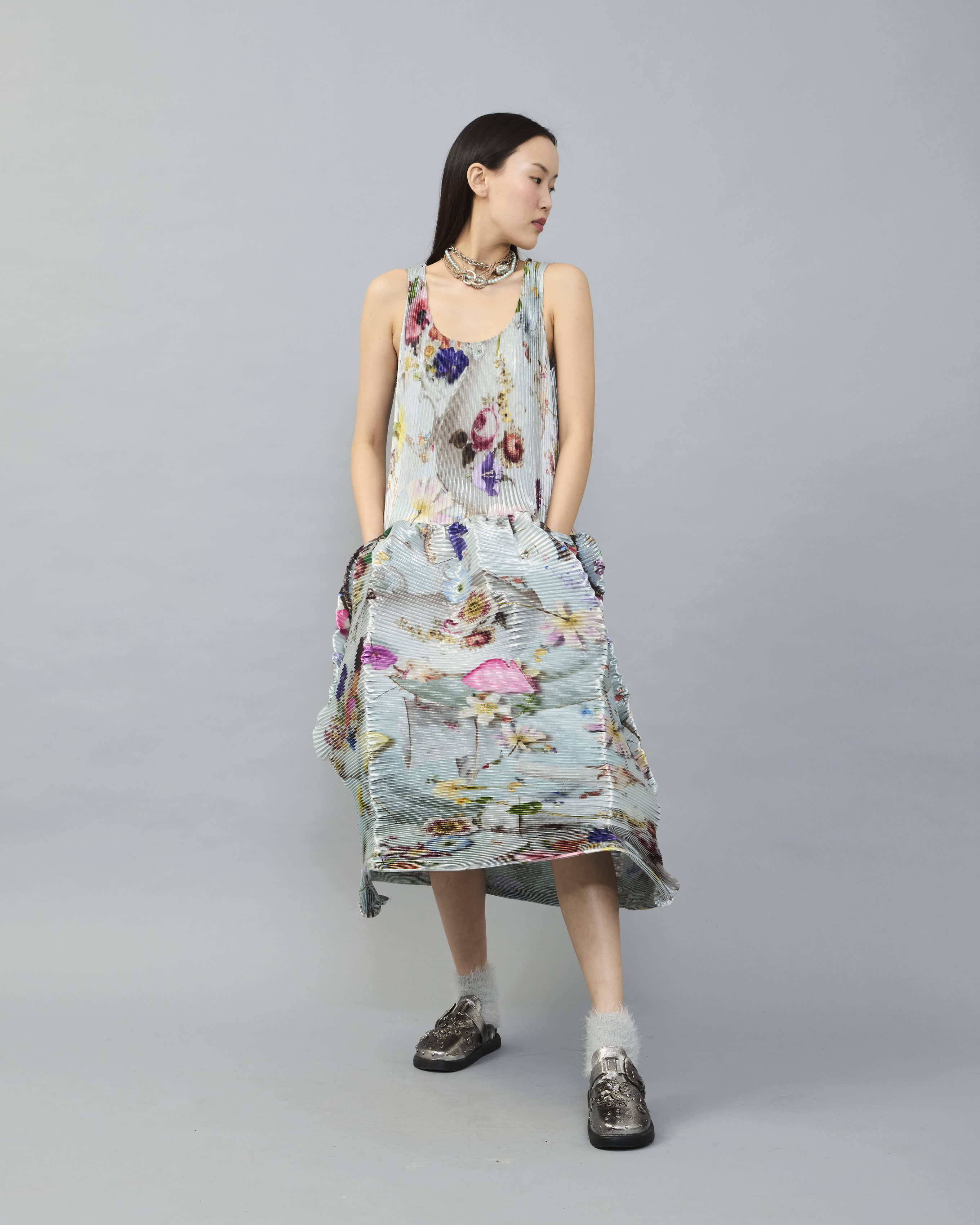 Moon Dress in Metallic Silver