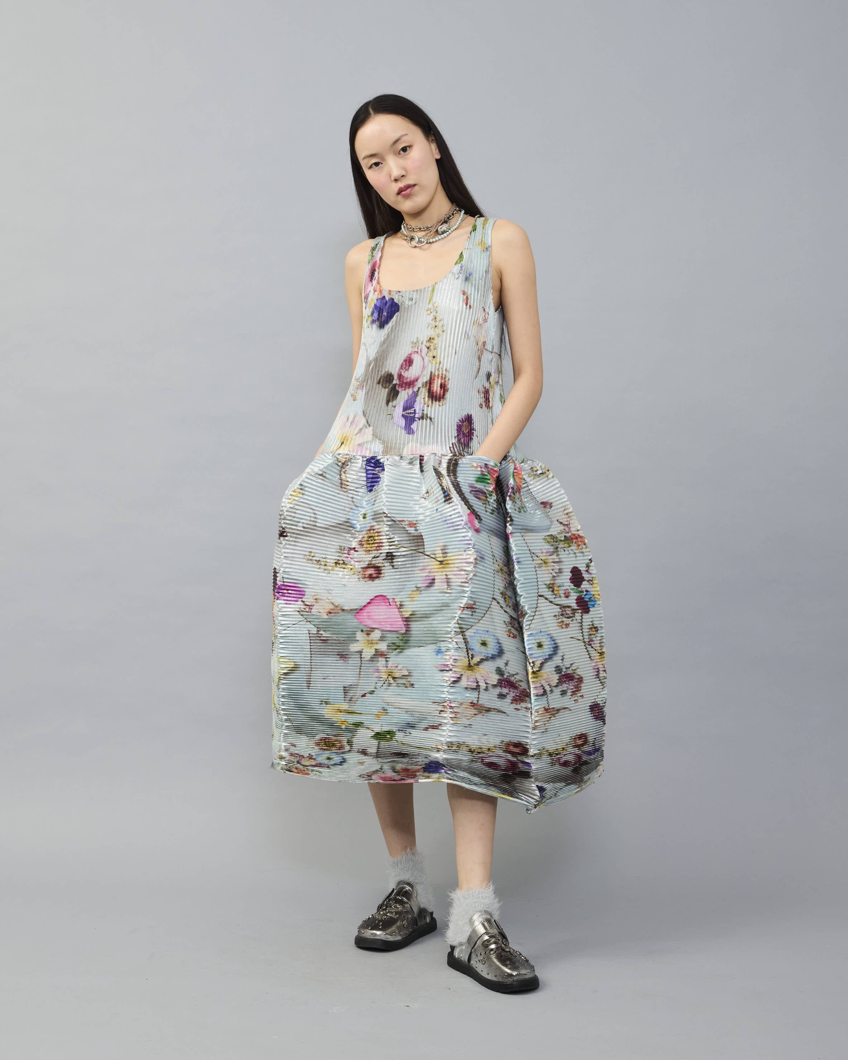 Moon Dress in Metallic Silver