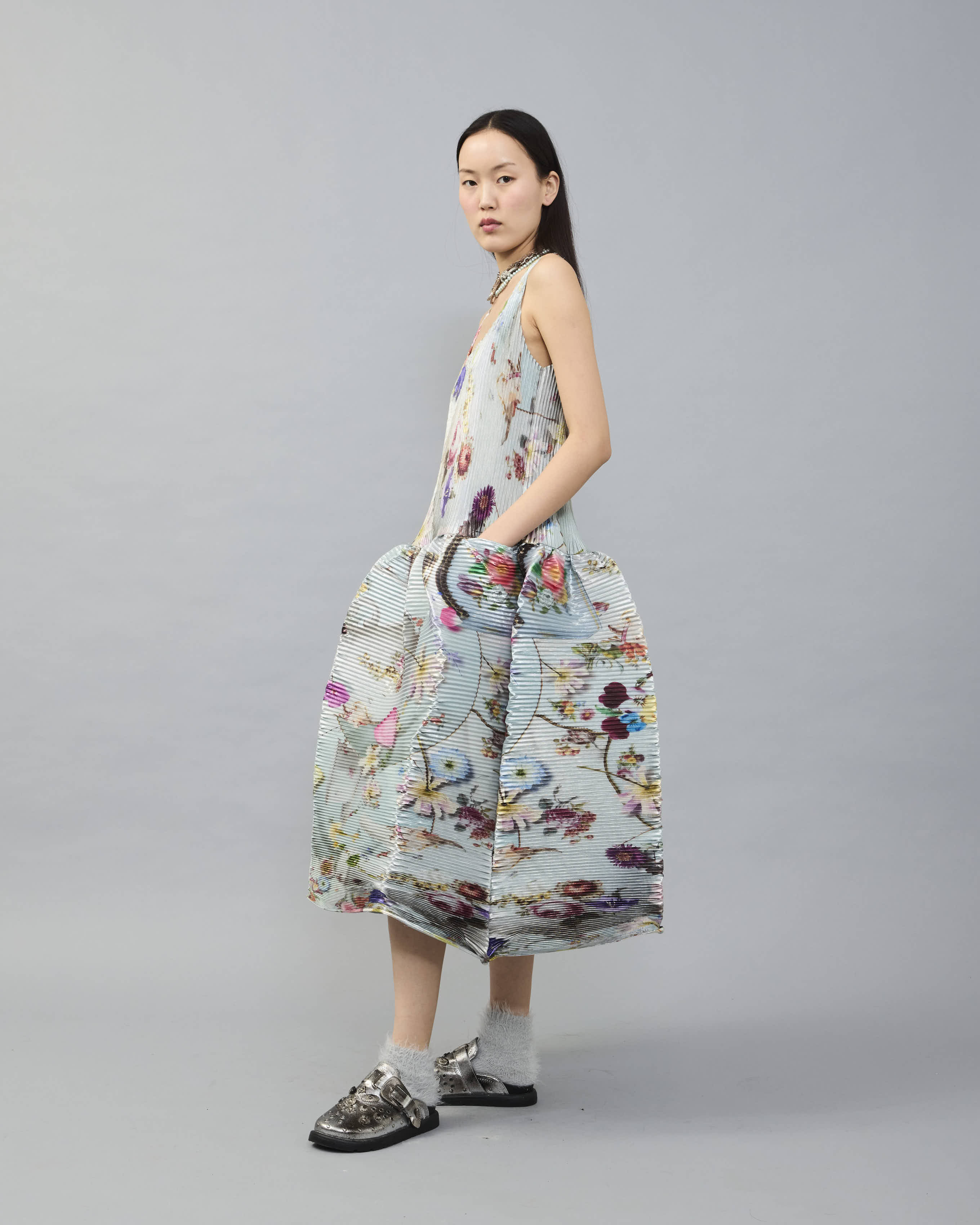 Moon Dress in Metallic Silver