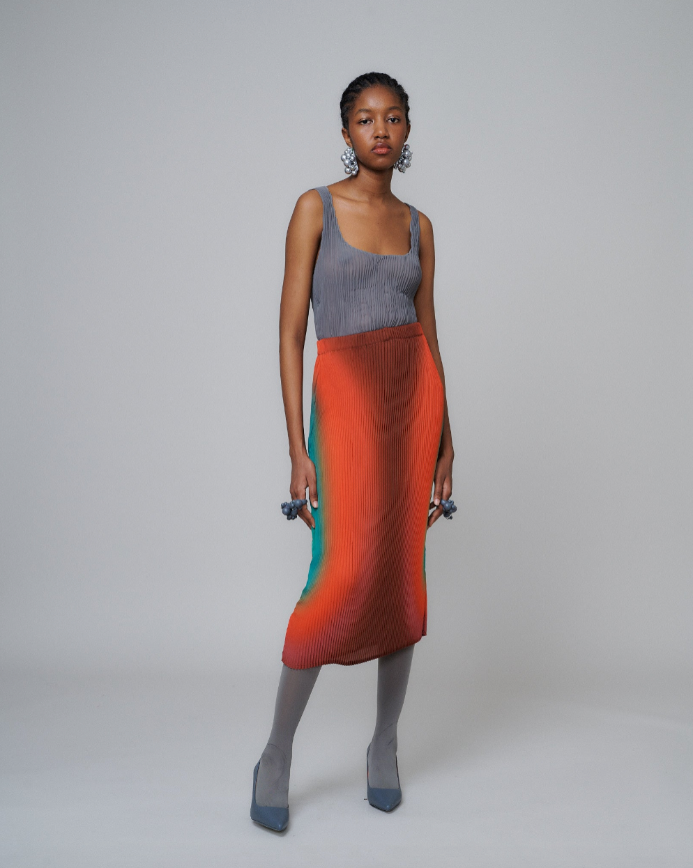 Kurt Handpleated Top in Grey