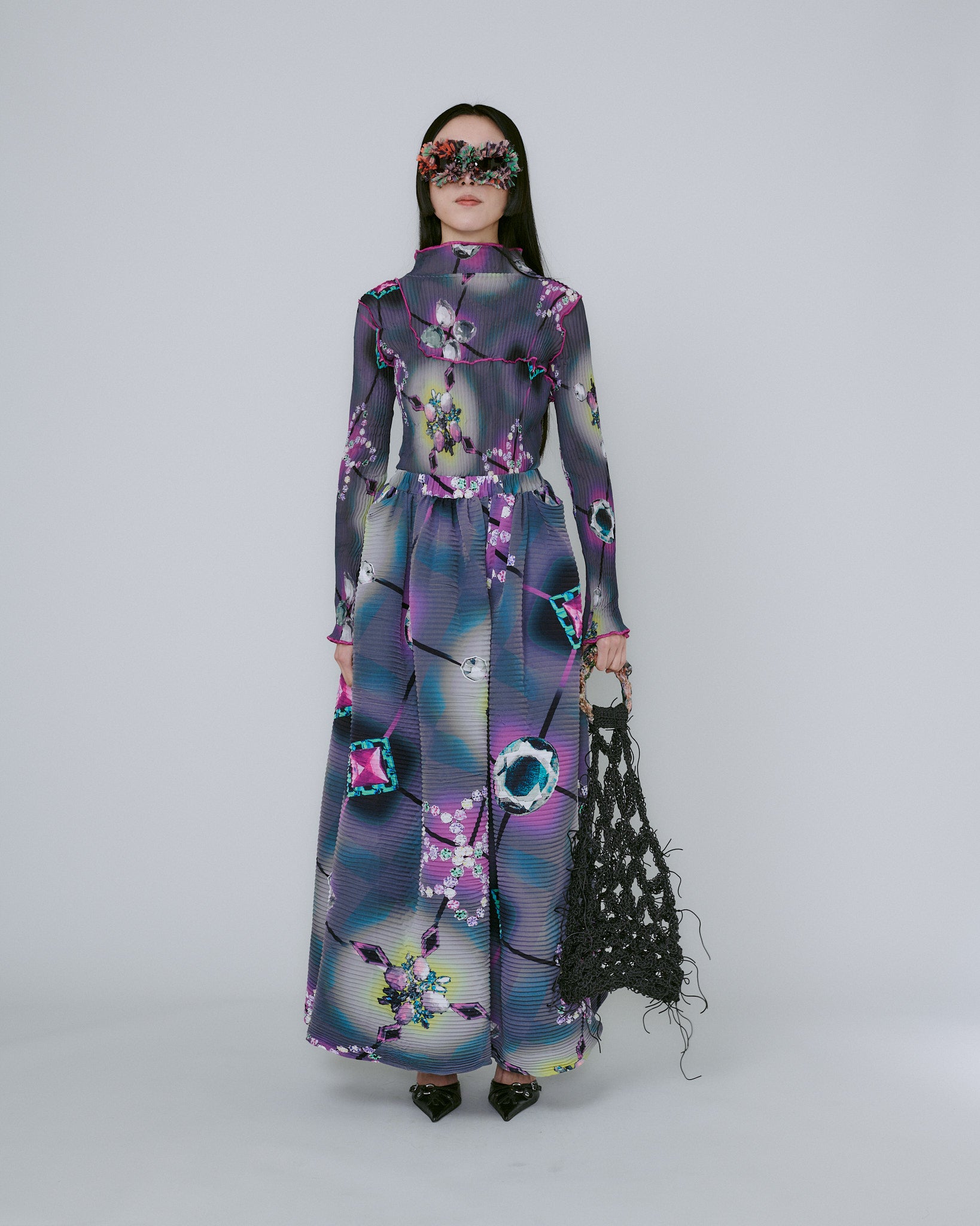 Handpleated Gaia Skirt in Dark Raisa