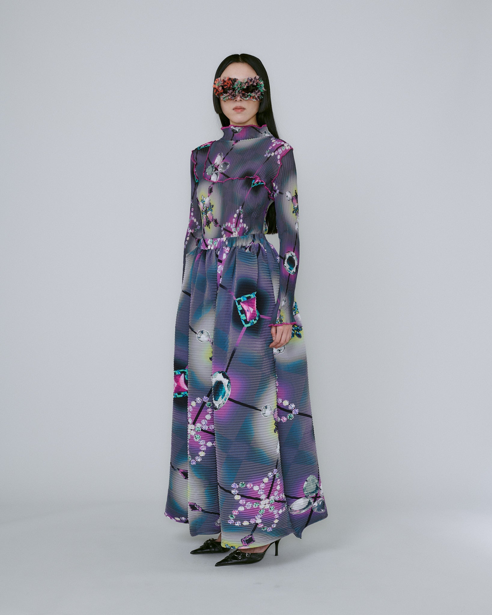 Handpleated Gaia Skirt in Dark Raisa