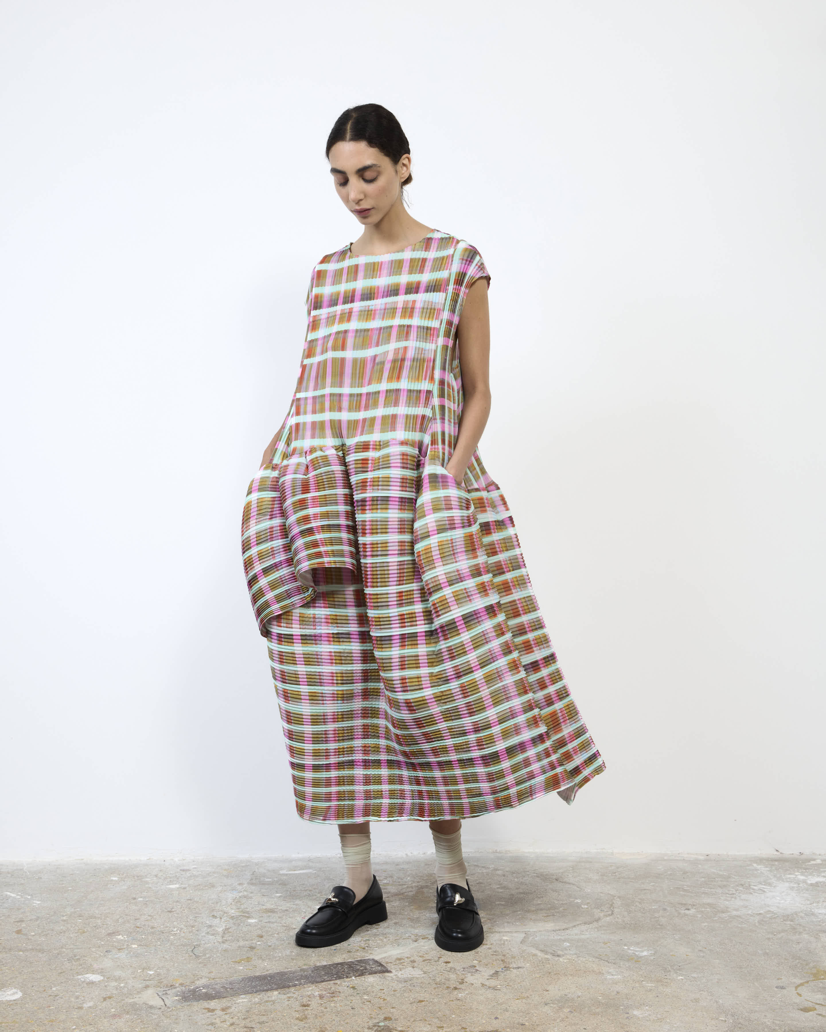 HANDPLEATED MAYA DRESS IN TAREK