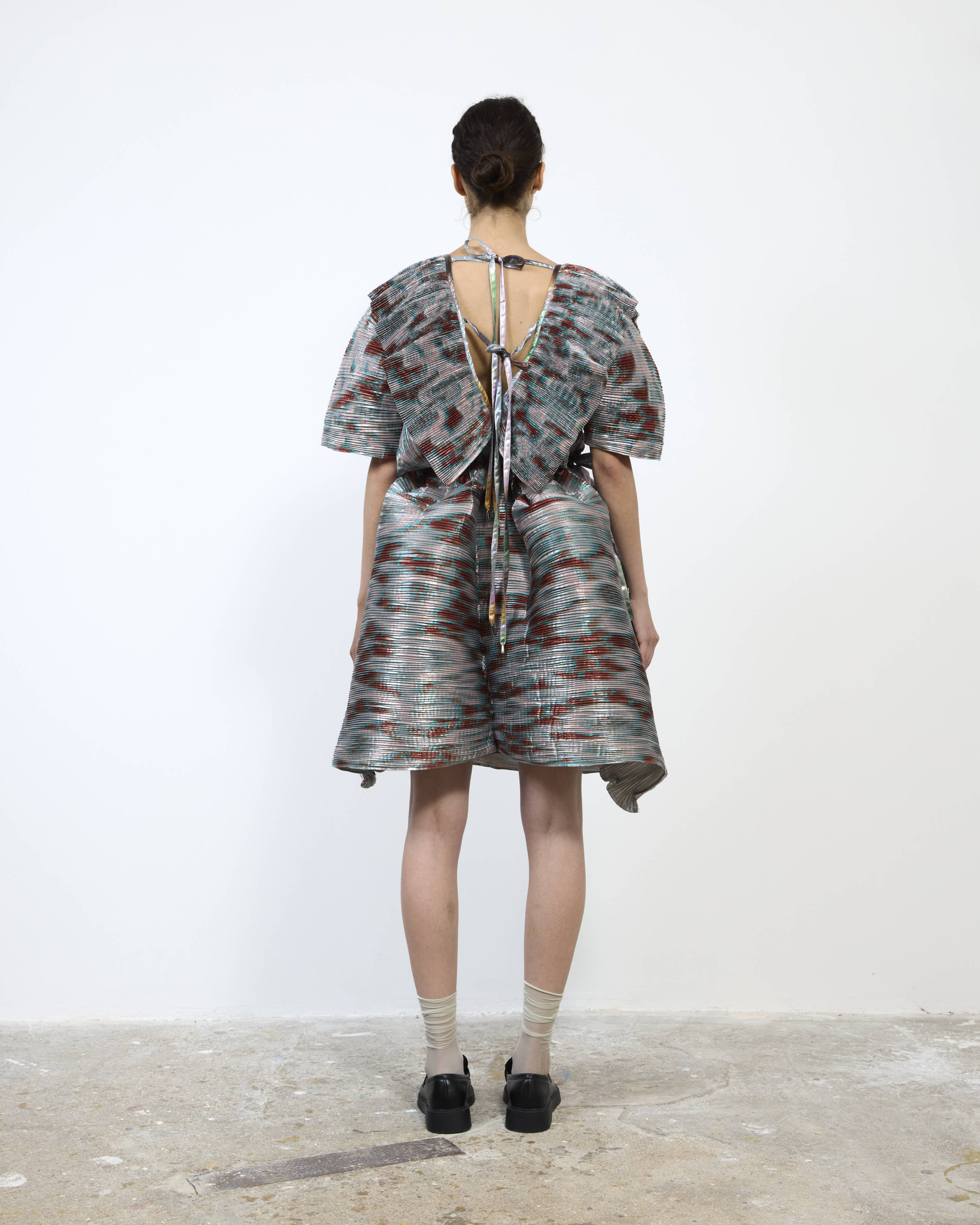 HANDPLEATED NIKA DRESS IN METALLIC GALLIA