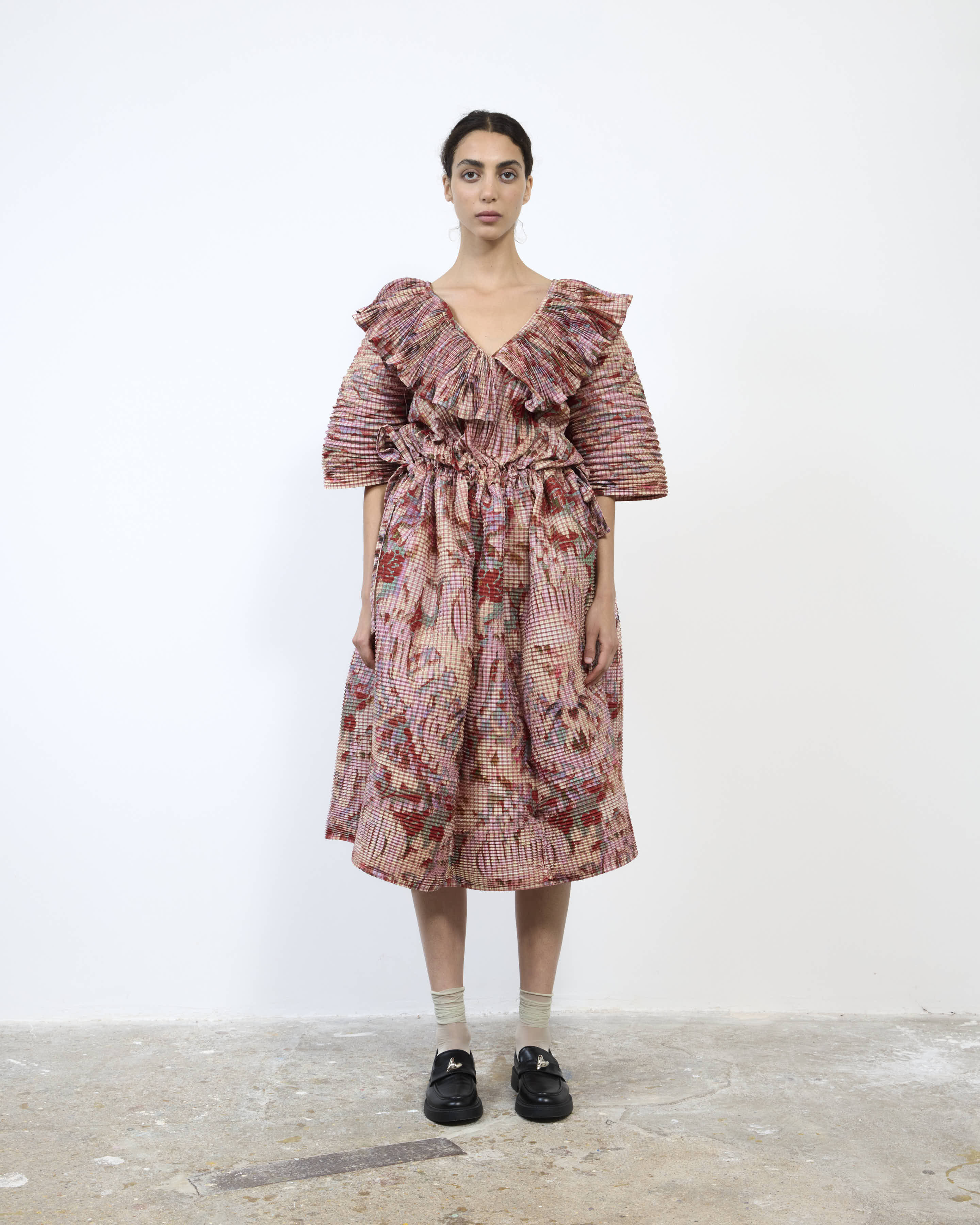HANDPLEATED NIKA DRESS IN JIM