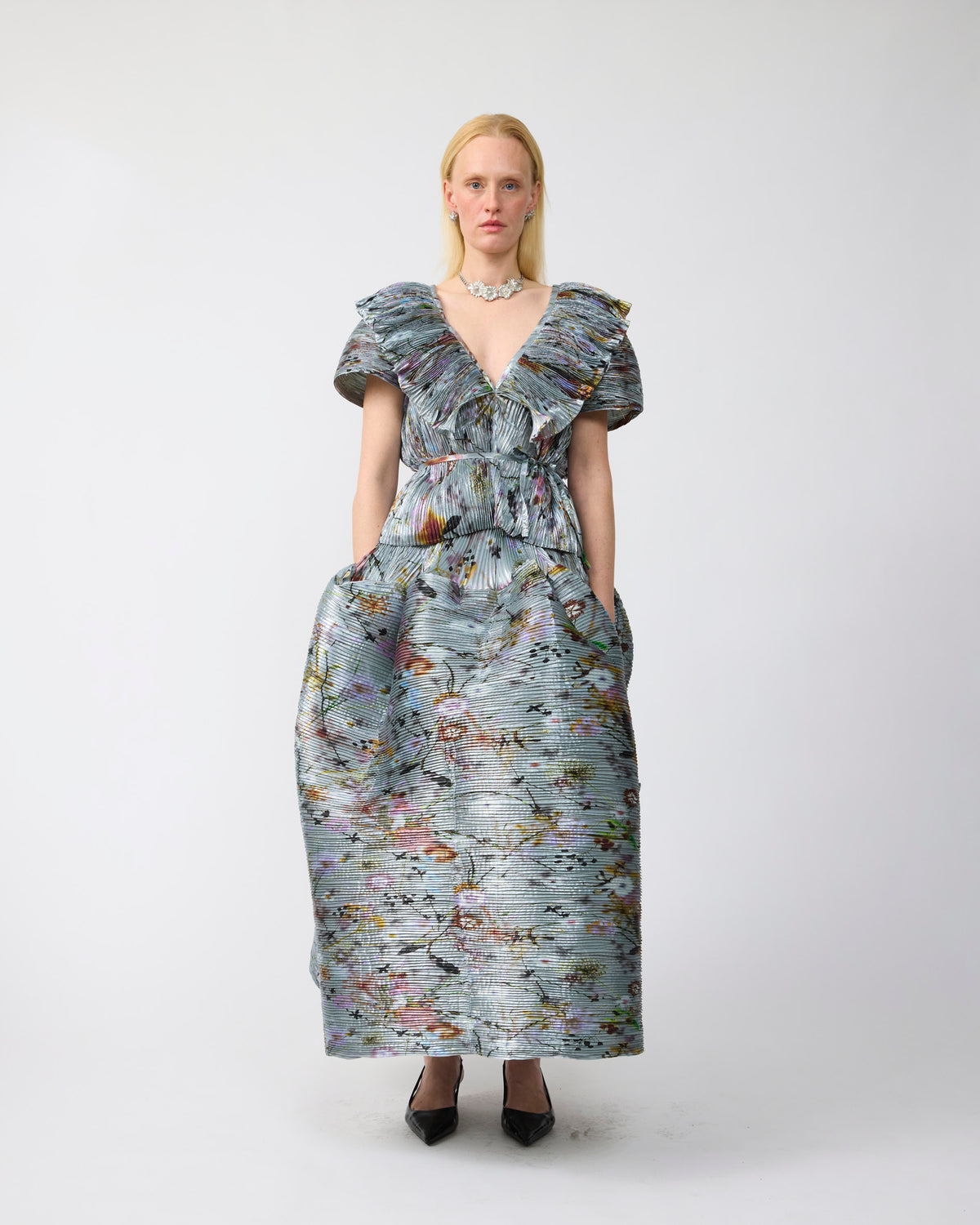 Marcia Handpleated Top in Metallic Frances