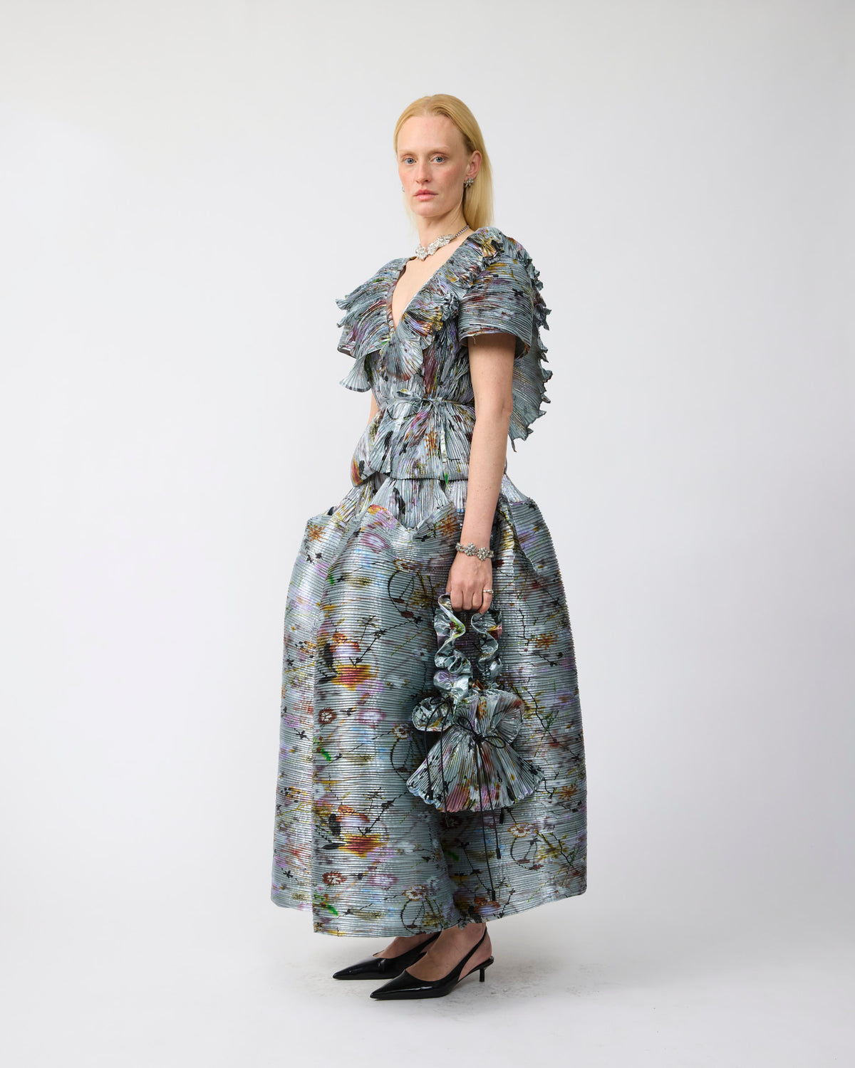 Marcia Handpleated Top in Metallic Frances