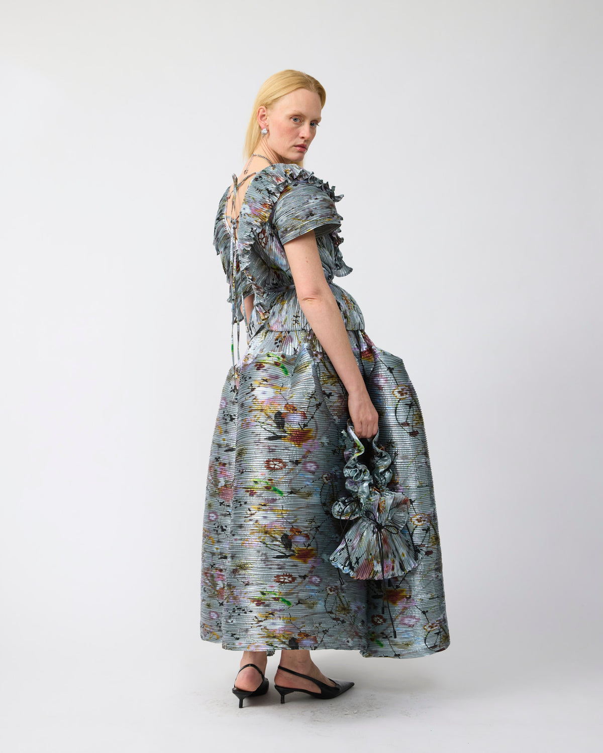 Marcia Handpleated Top in Metallic Frances