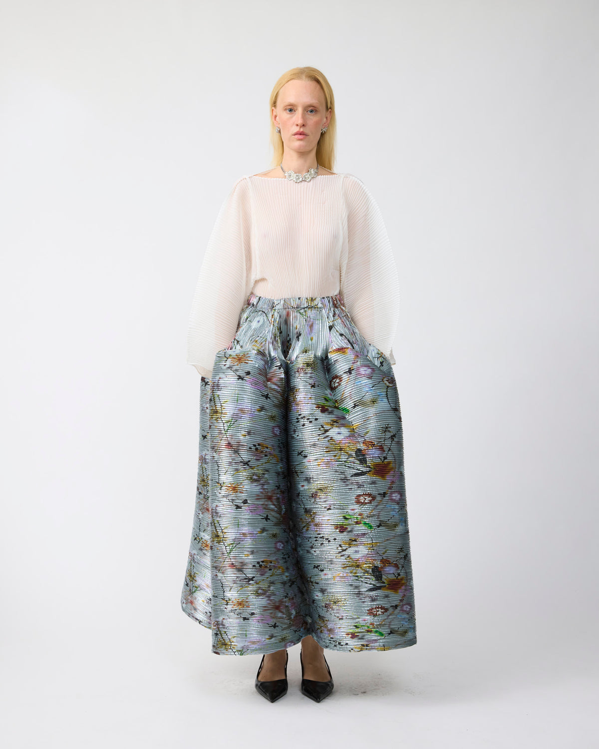 Kenza Handpleated Skirt in Metallic Frances - Couture Length