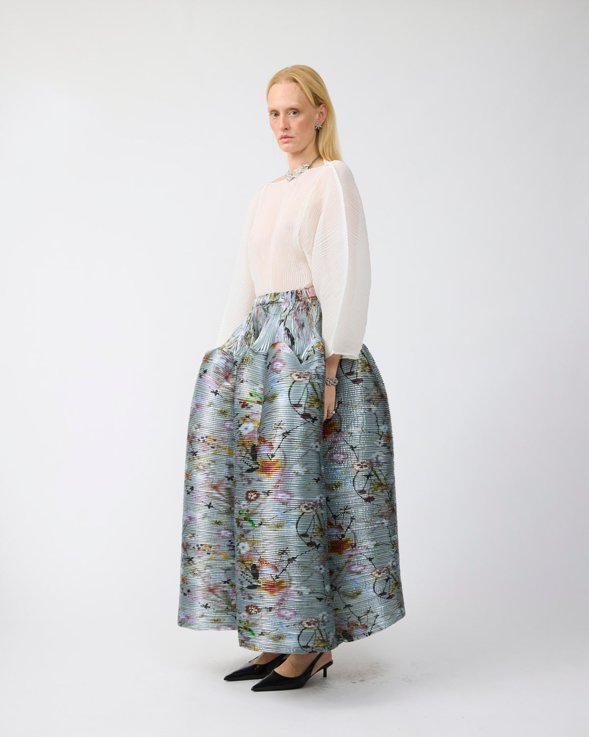 Kenza Handpleated Skirt in Metallic Frances - Couture Length