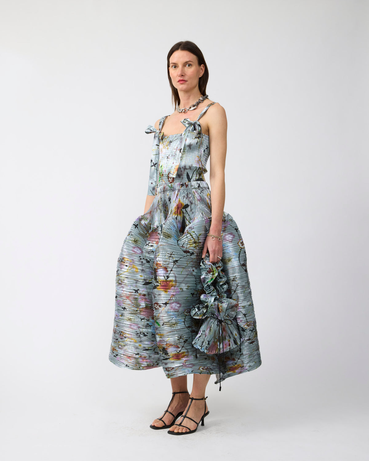Kenza Handpleated Skirt in Metallic Frances