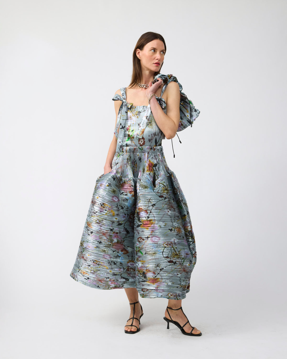 Kenza Handpleated Skirt in Metallic Frances