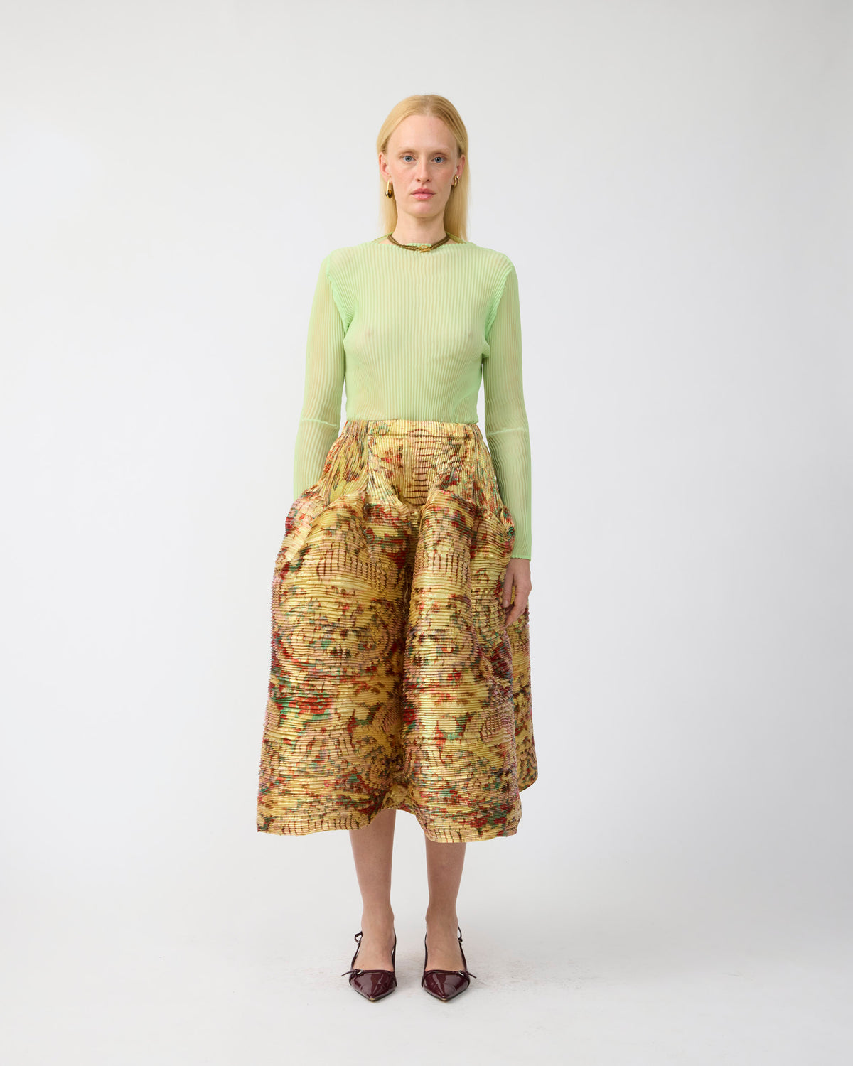 Lee Pleated Top in Lime Green