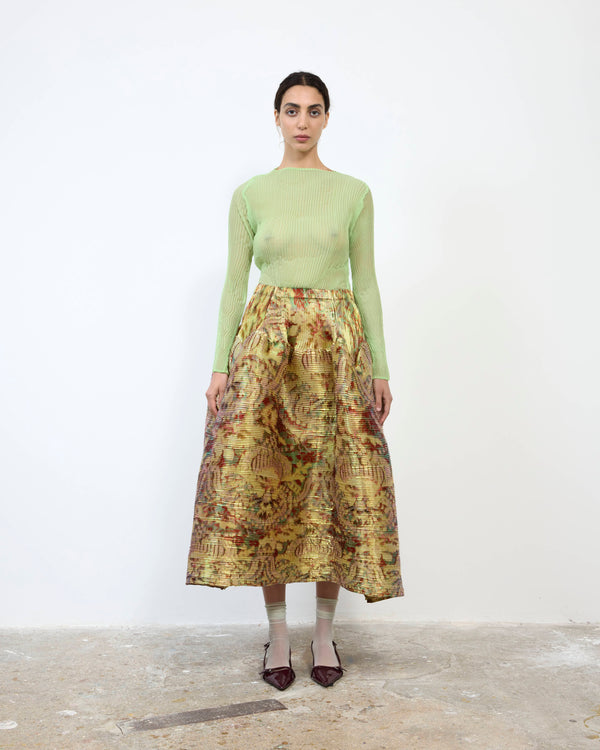 HANDPLEATED KENZA SKIRT IN IRIDESCENT JIM