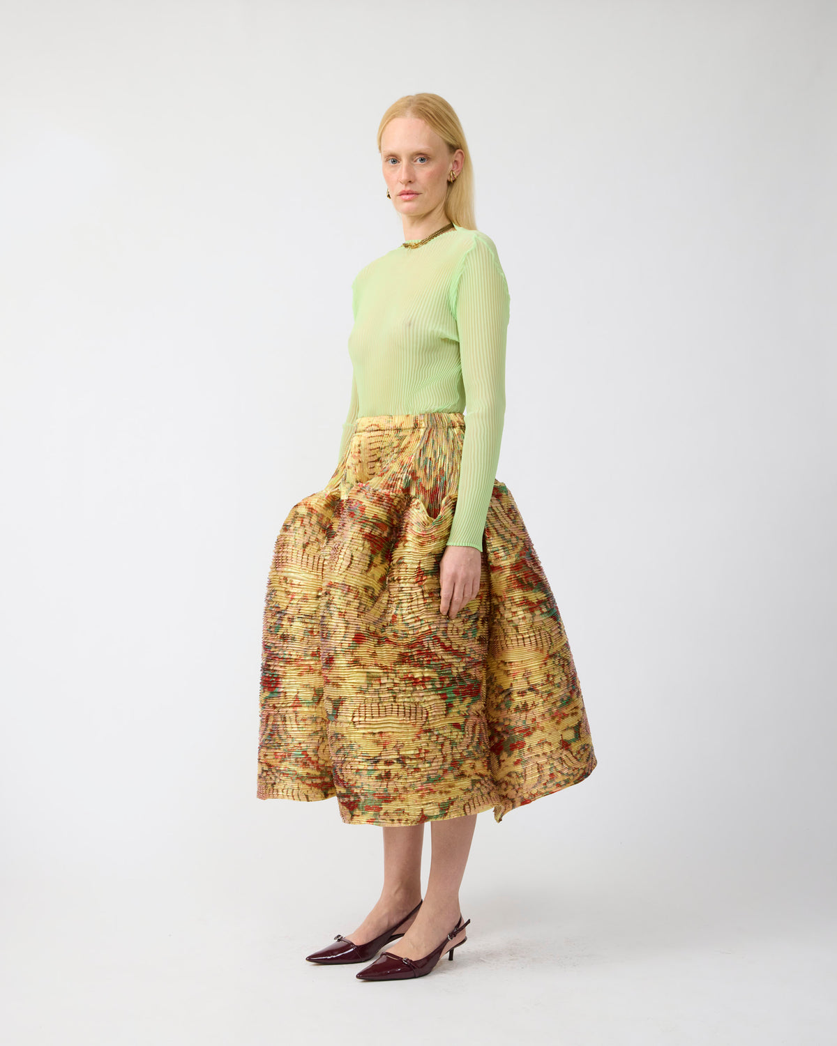 Lee Pleated Top in Lime Green