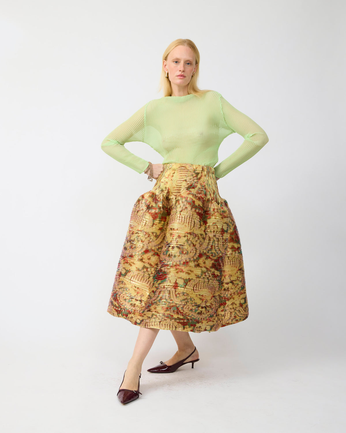 Lee Pleated Top in Lime Green
