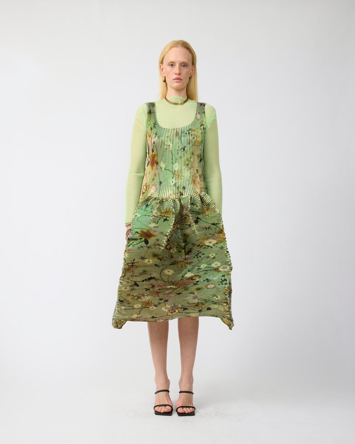 Moon Pleated Dress in Iridescent Frances