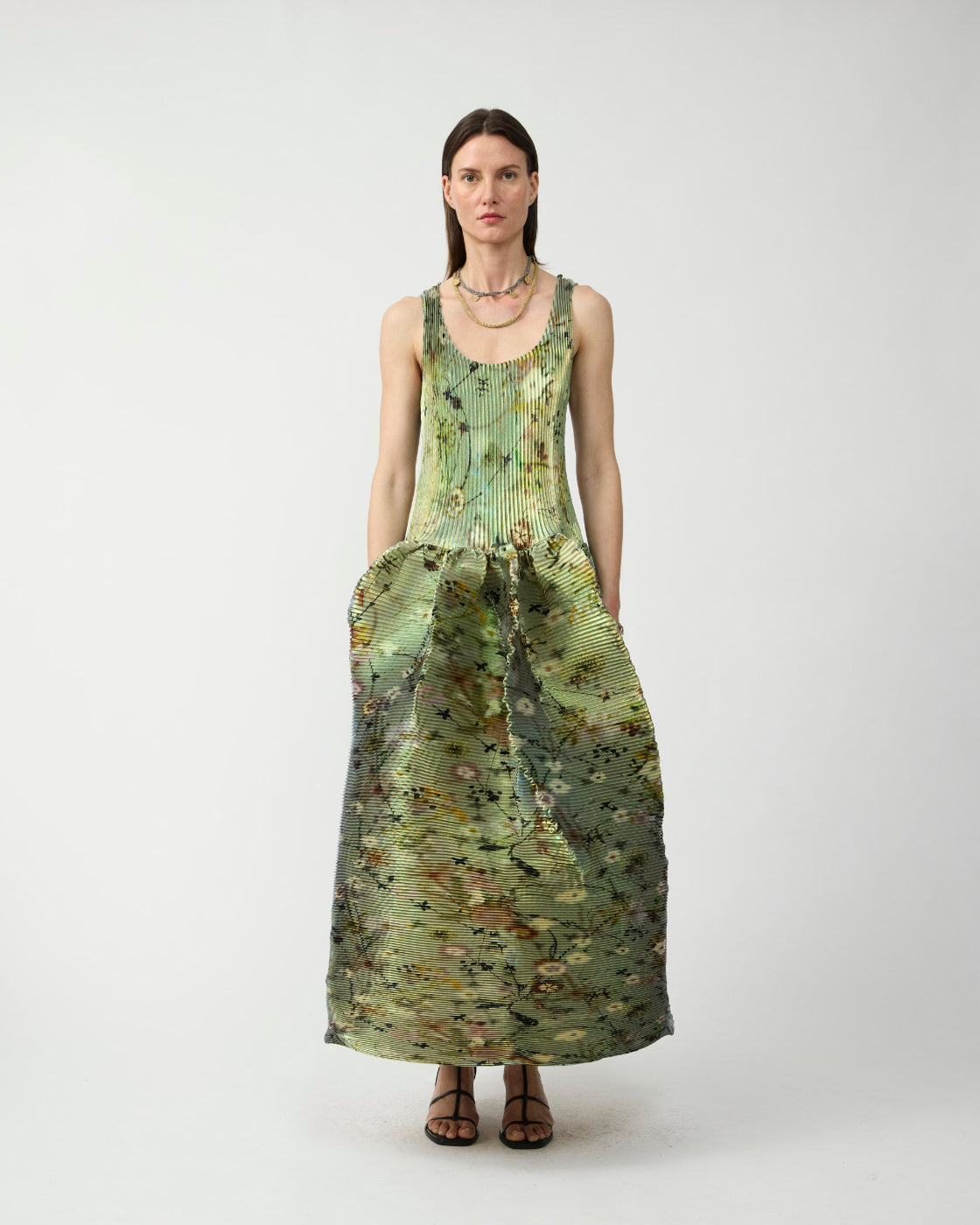 Moon Pleated Dress in Iridescent Frances - Couture Length