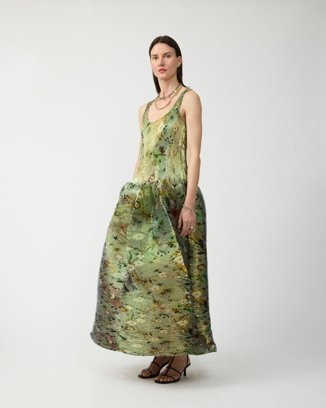 Moon Pleated Dress in Iridescent Frances - Couture Length