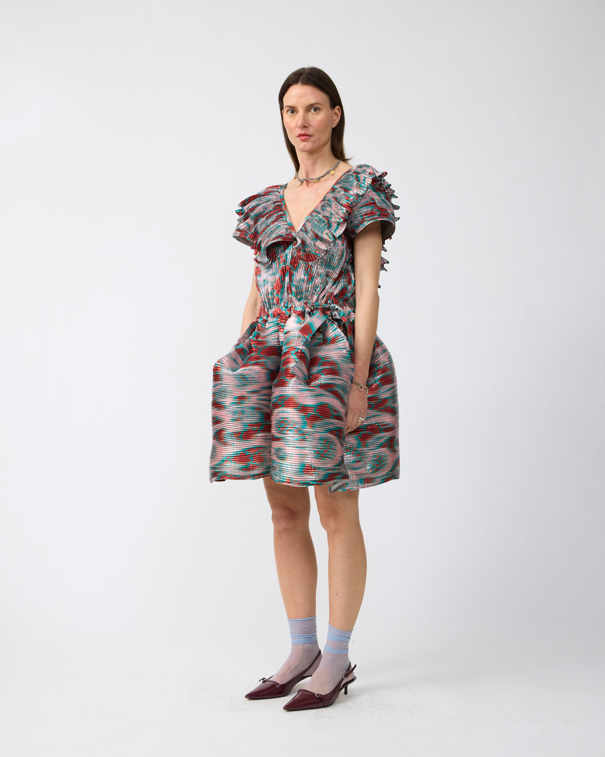 Nika Handpleated Dress in Metallic Gallia