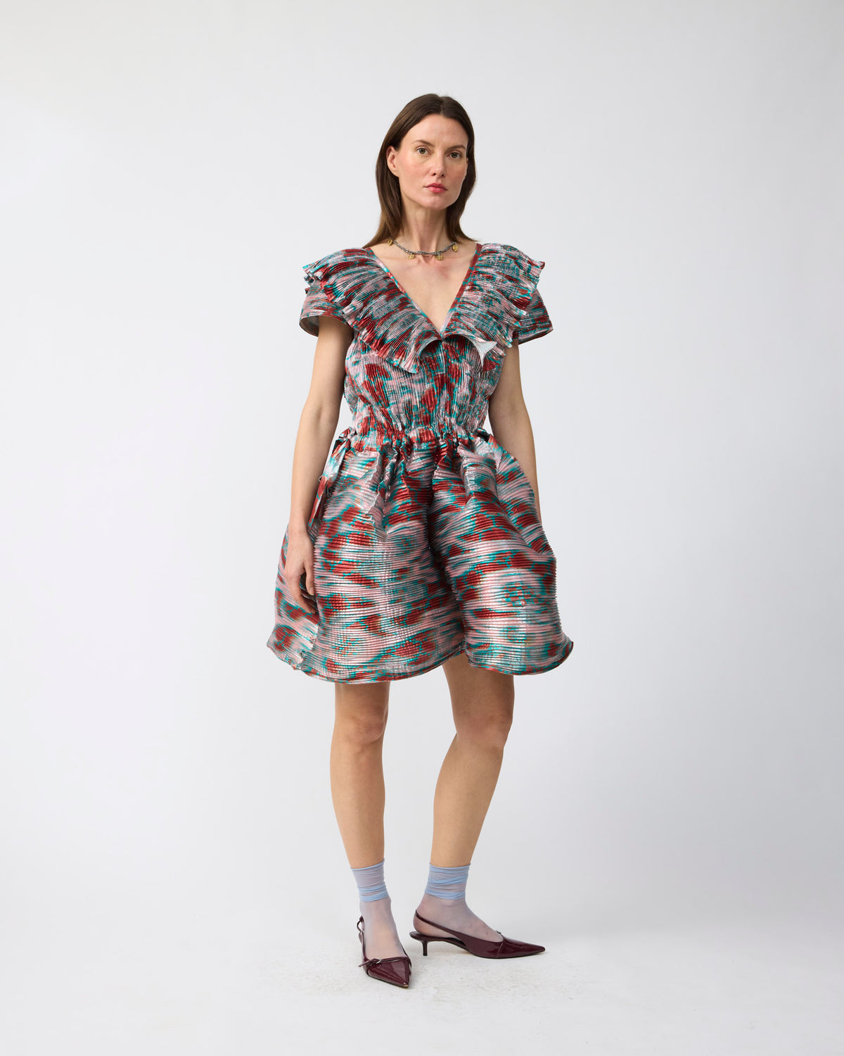 Nika Handpleated Dress in Metallic Gallia