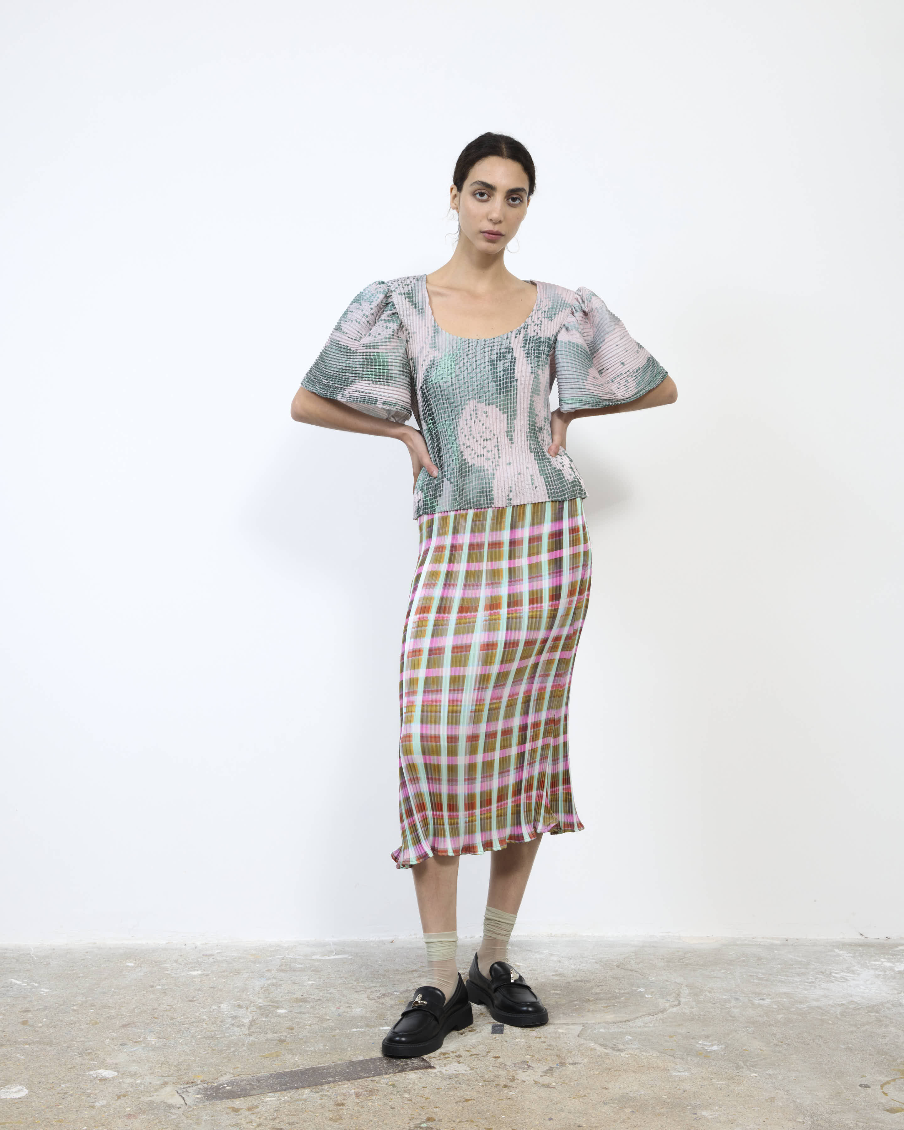 HANDPLEATED KARLOTTA TOP IN SERAPHIN