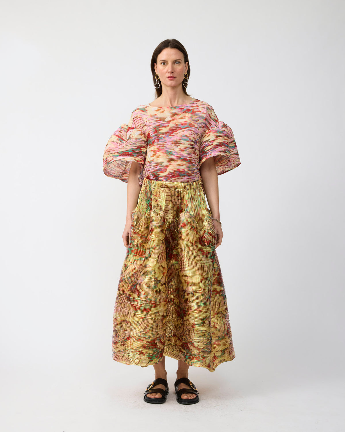 Kenza Handpleated Skirt in Iridescent Jim - Couture Length