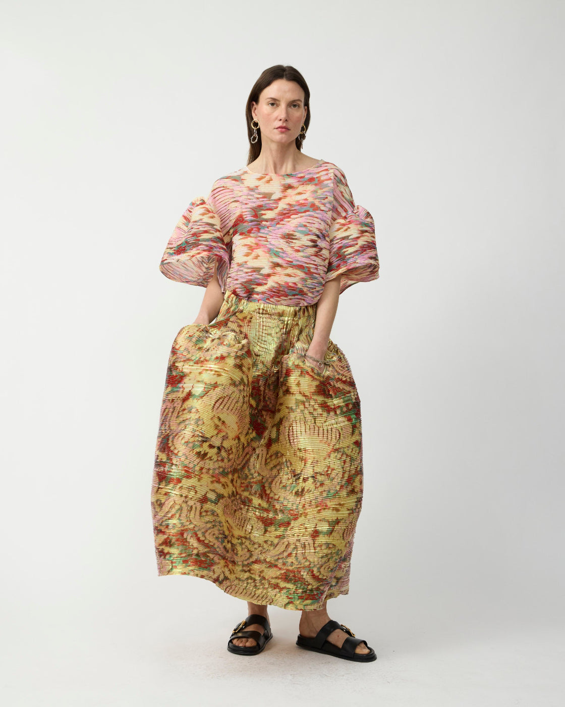 Kenza Handpleated Skirt in Iridescent Jim - Couture Length