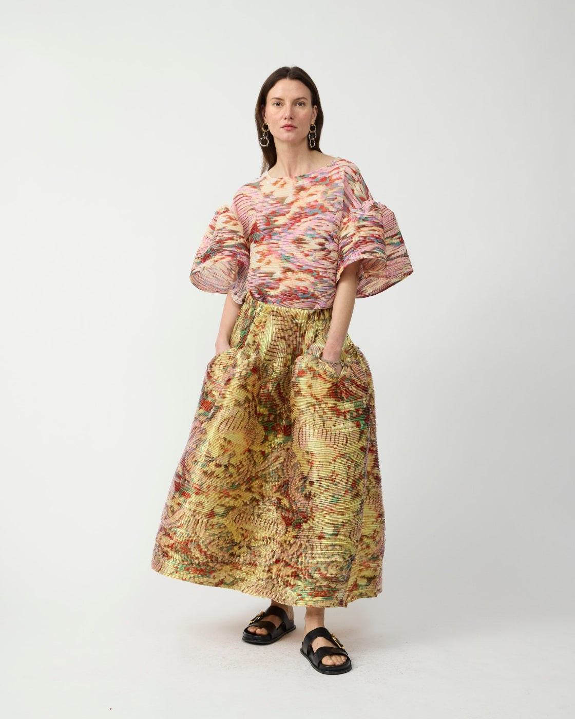 Kenza Handpleated Skirt in Iridescent Jim - Couture Length