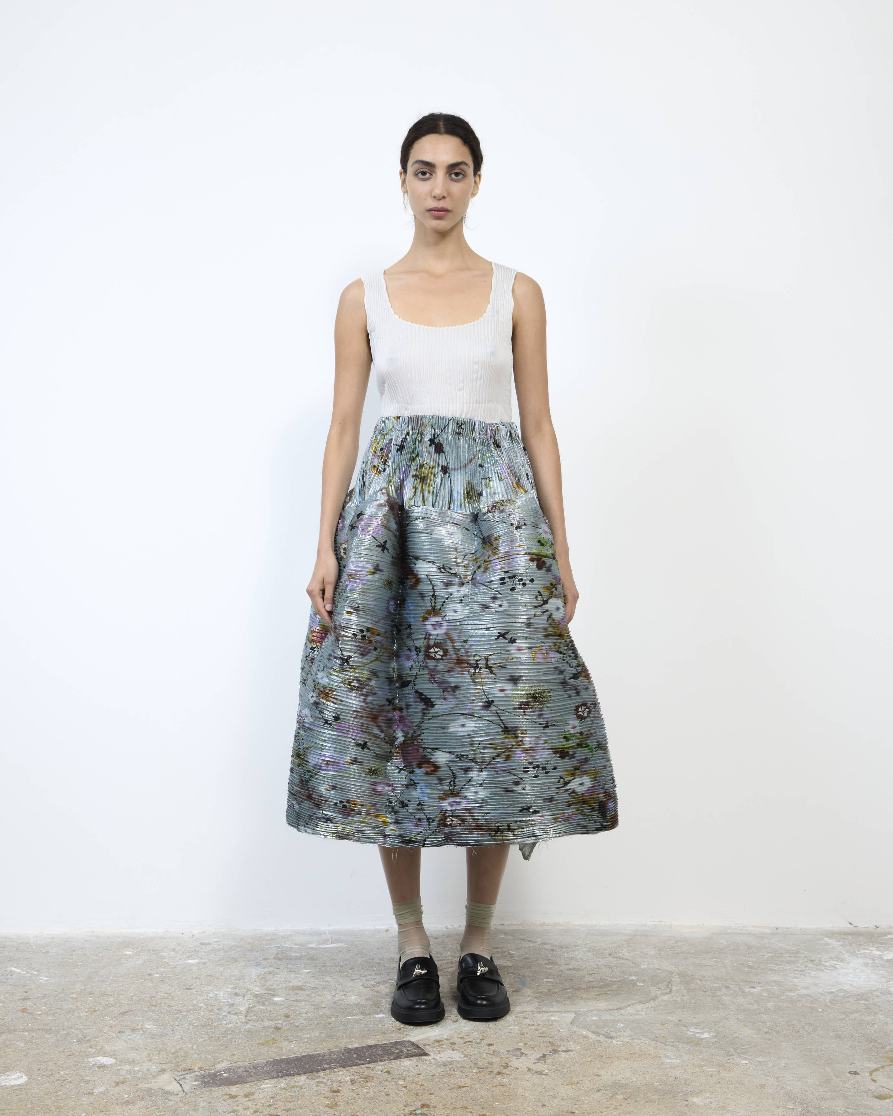 HANDPLEATED KENZA SKIRT IN METALLIC FRANCES