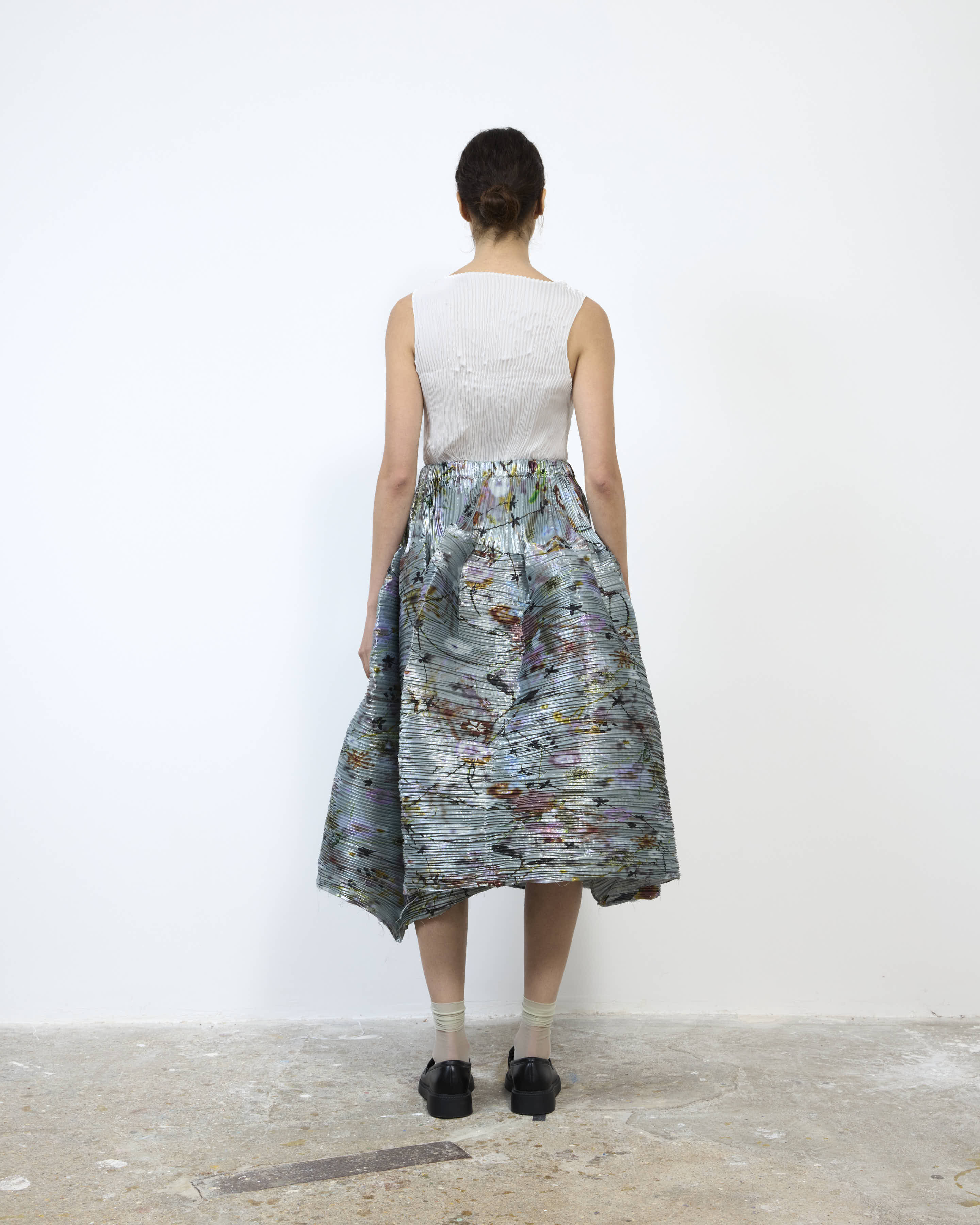 HANDPLEATED KENZA SKIRT IN METALLIC FRANCES