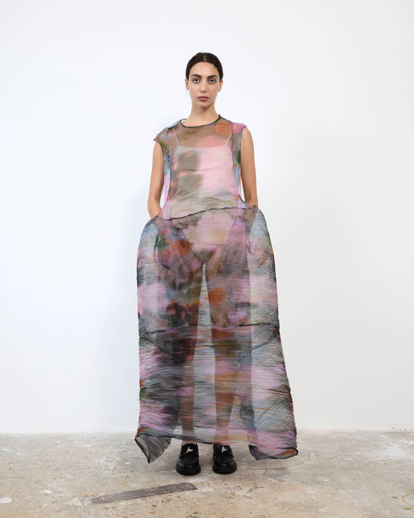 HANDPLEATED MAYA DRESS IN TRANSPARENT MARIS