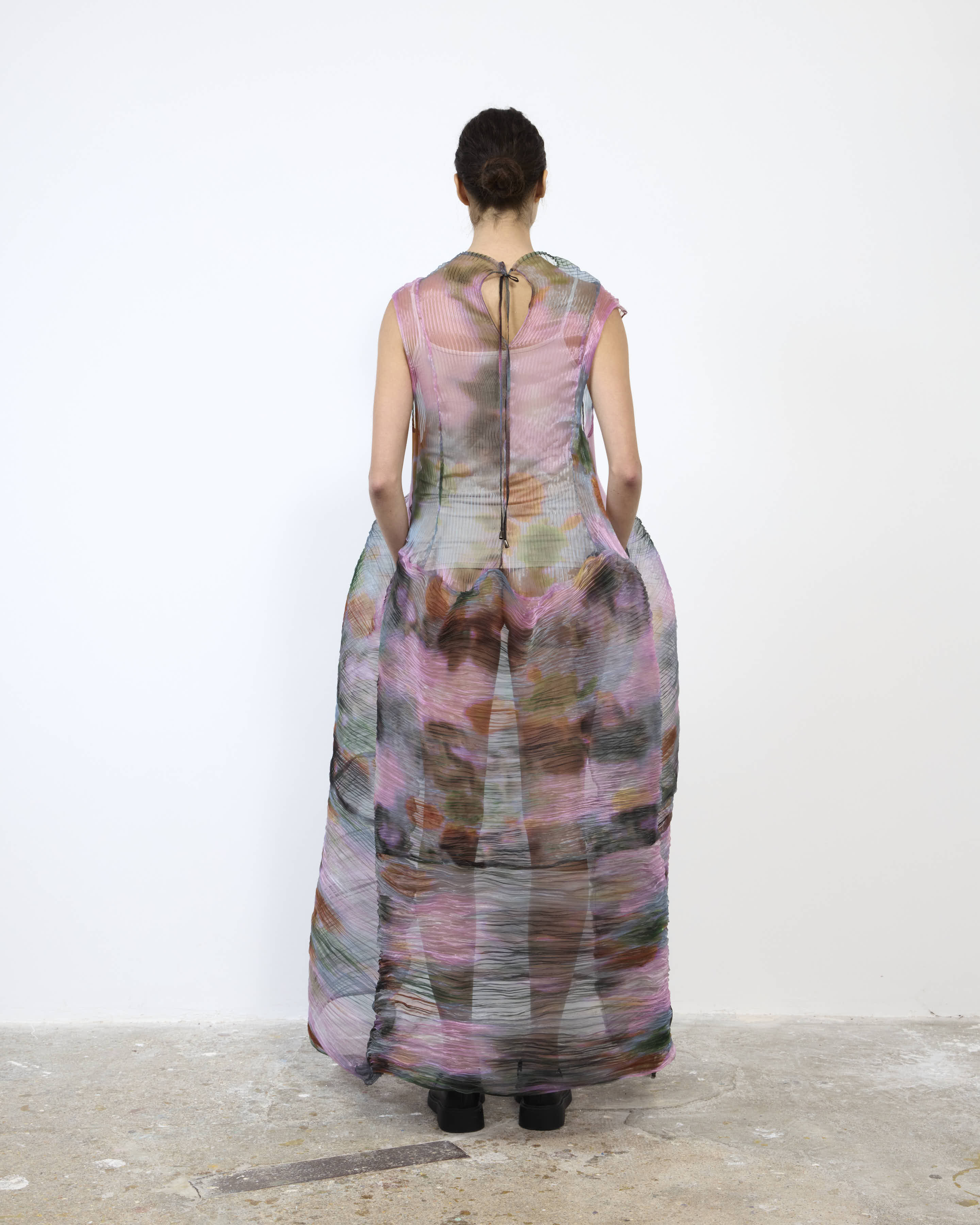 HANDPLEATED MAYA DRESS IN TRANSPARENT MARIS