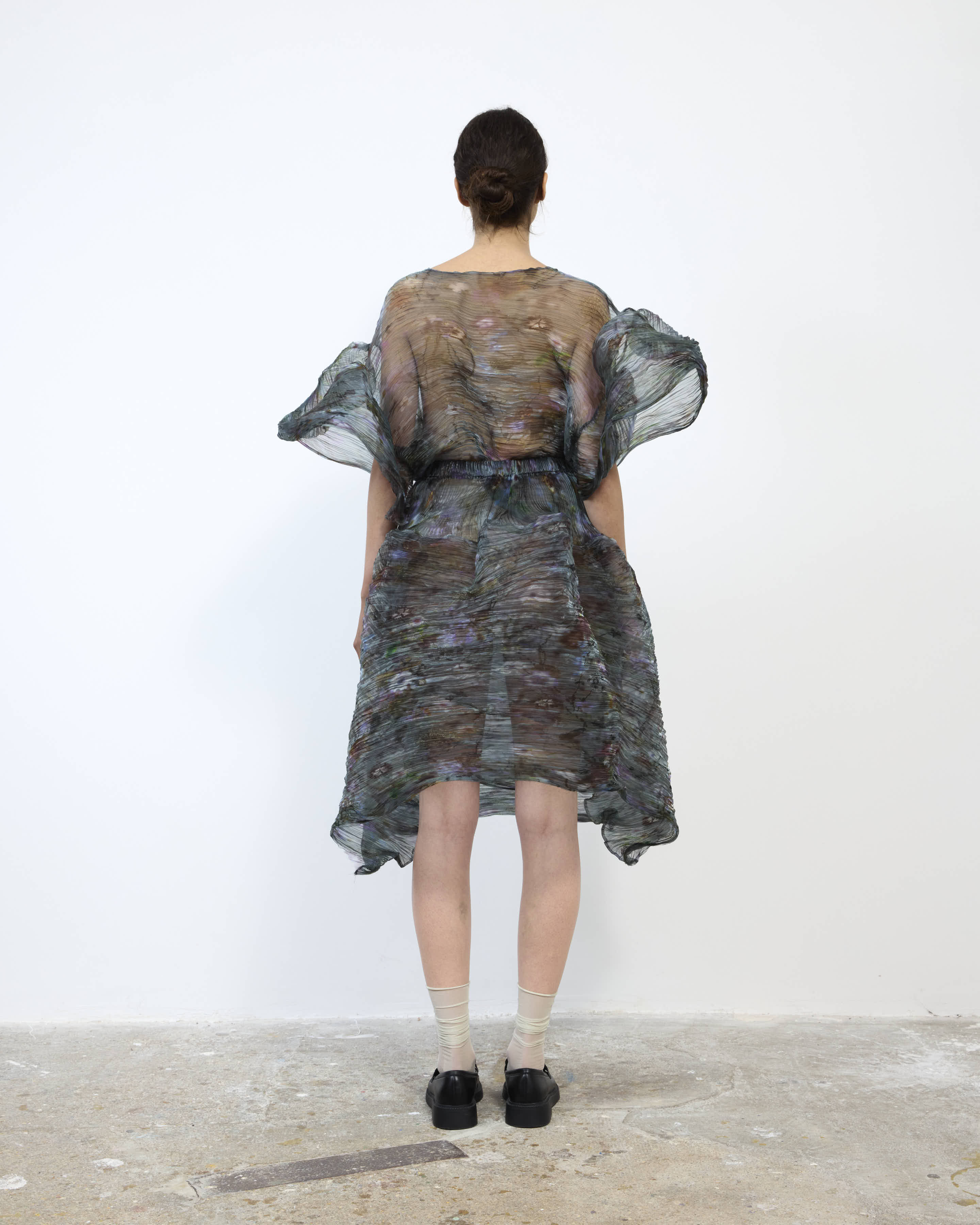 HANDPLEATED THEKLA DRESS IN TRANSPARENT FRANCES