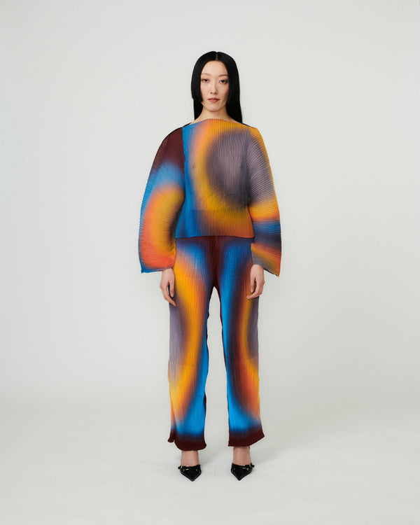 Rana Handpleated Top in Blue Rain