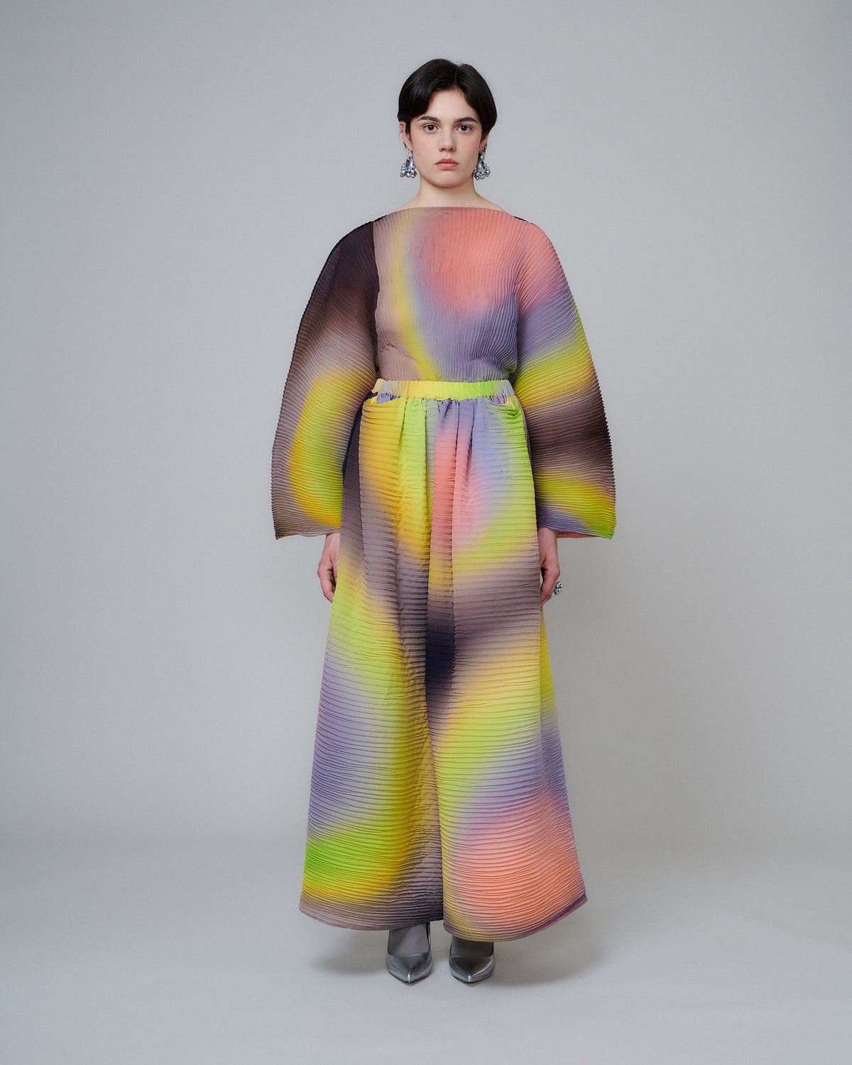 Gaia Handpleated Skirt in Rainbow Rain