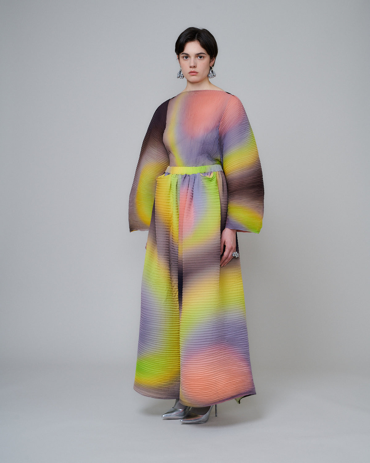 Gaia Handpleated Skirt in Rainbow Rain