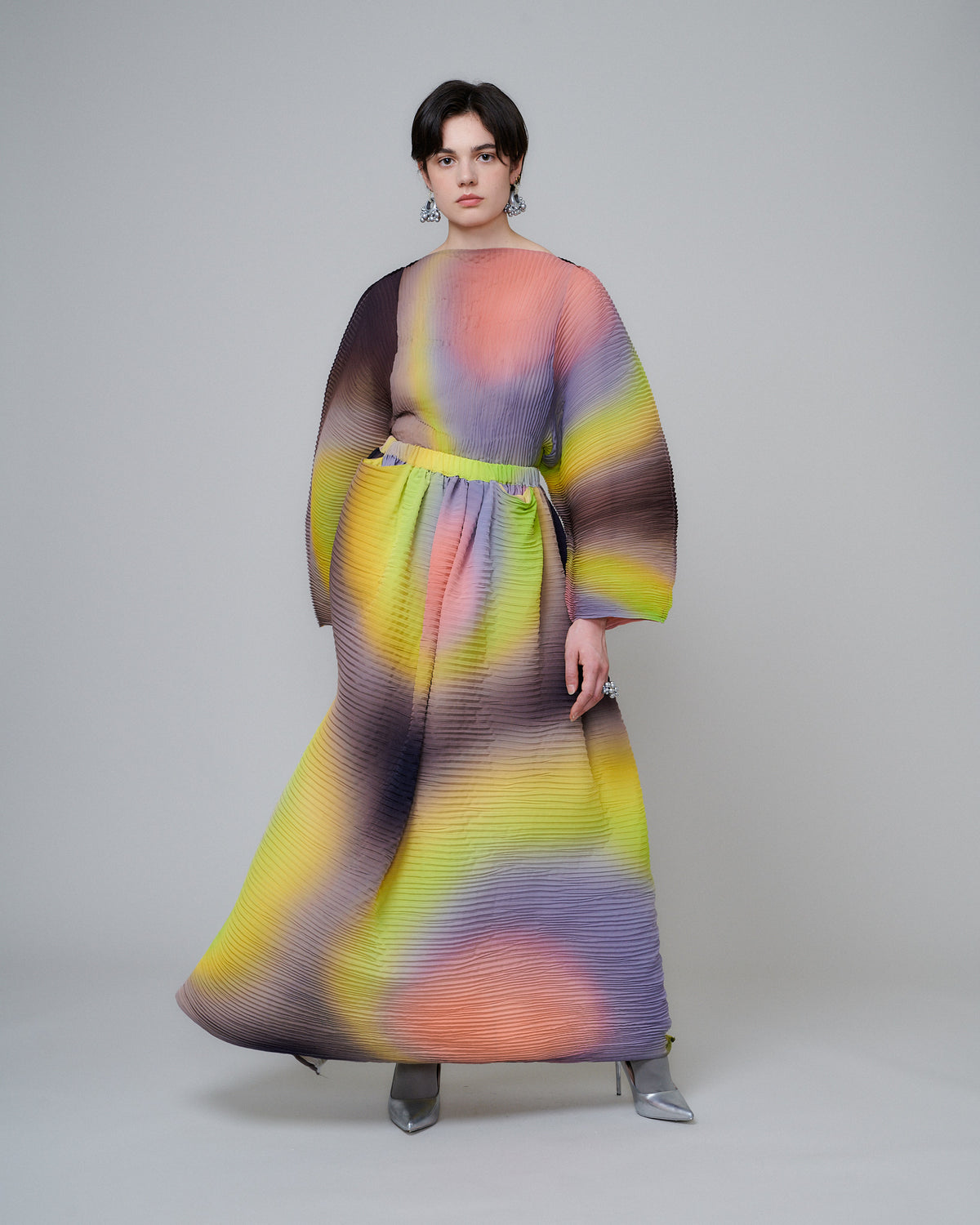 Gaia Handpleated Skirt in Rainbow Rain
