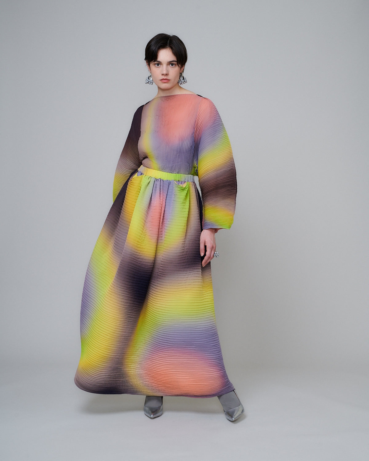Gaia Handpleated Skirt in Rainbow Rain