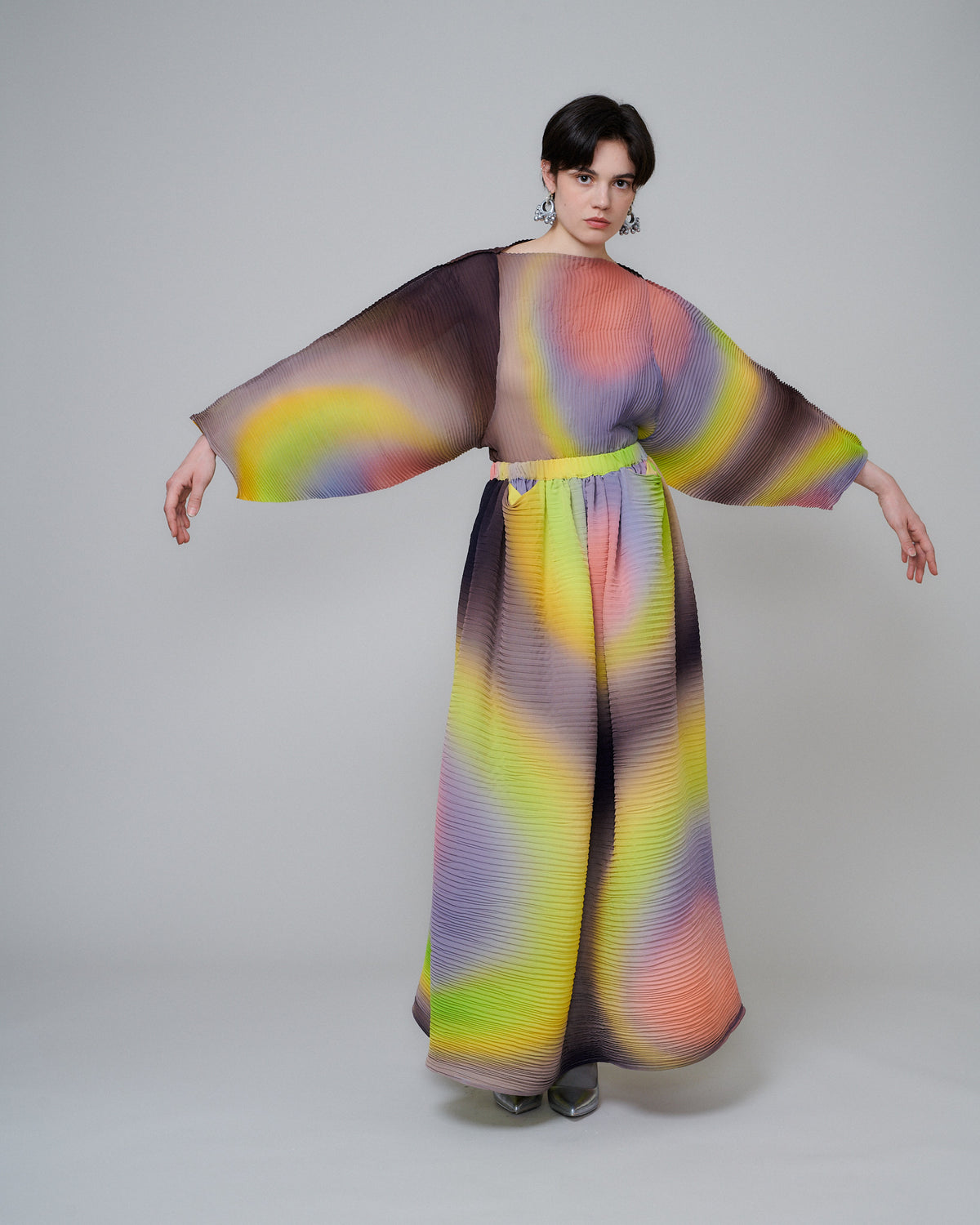 Gaia Handpleated Skirt in Rainbow Rain