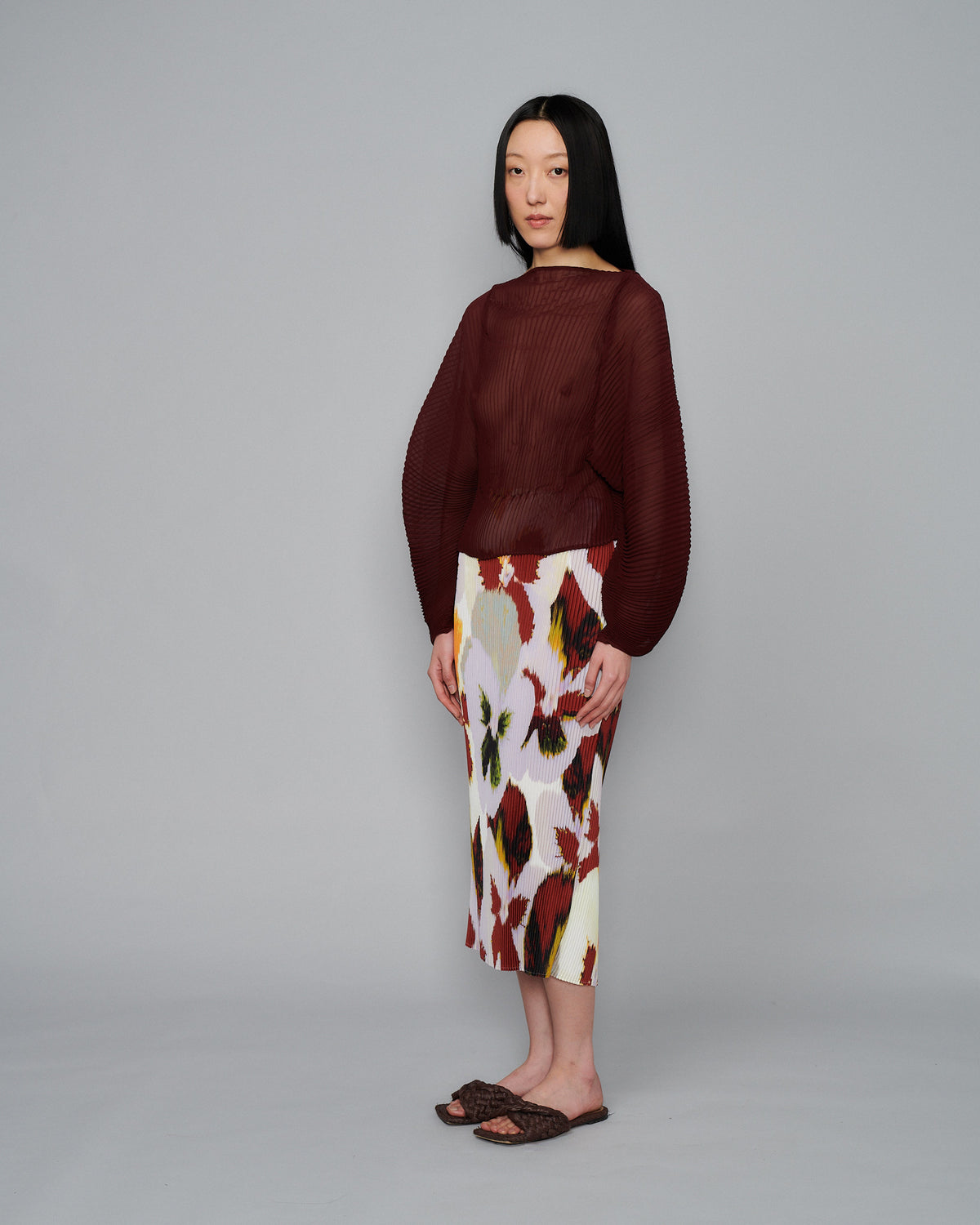 Rana Handpleated Top in Burgundy