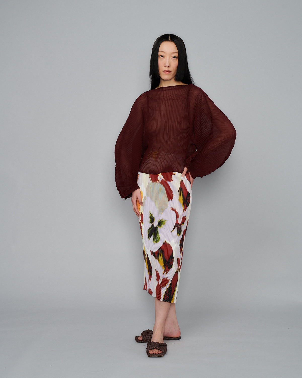 Rana Handpleated Top in Burgundy