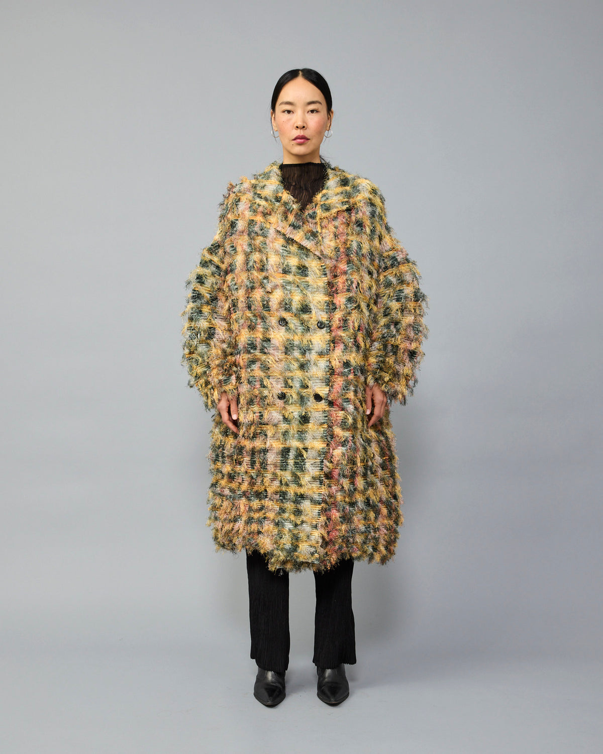 Johan Pleated Fuzzy Coat in Elias